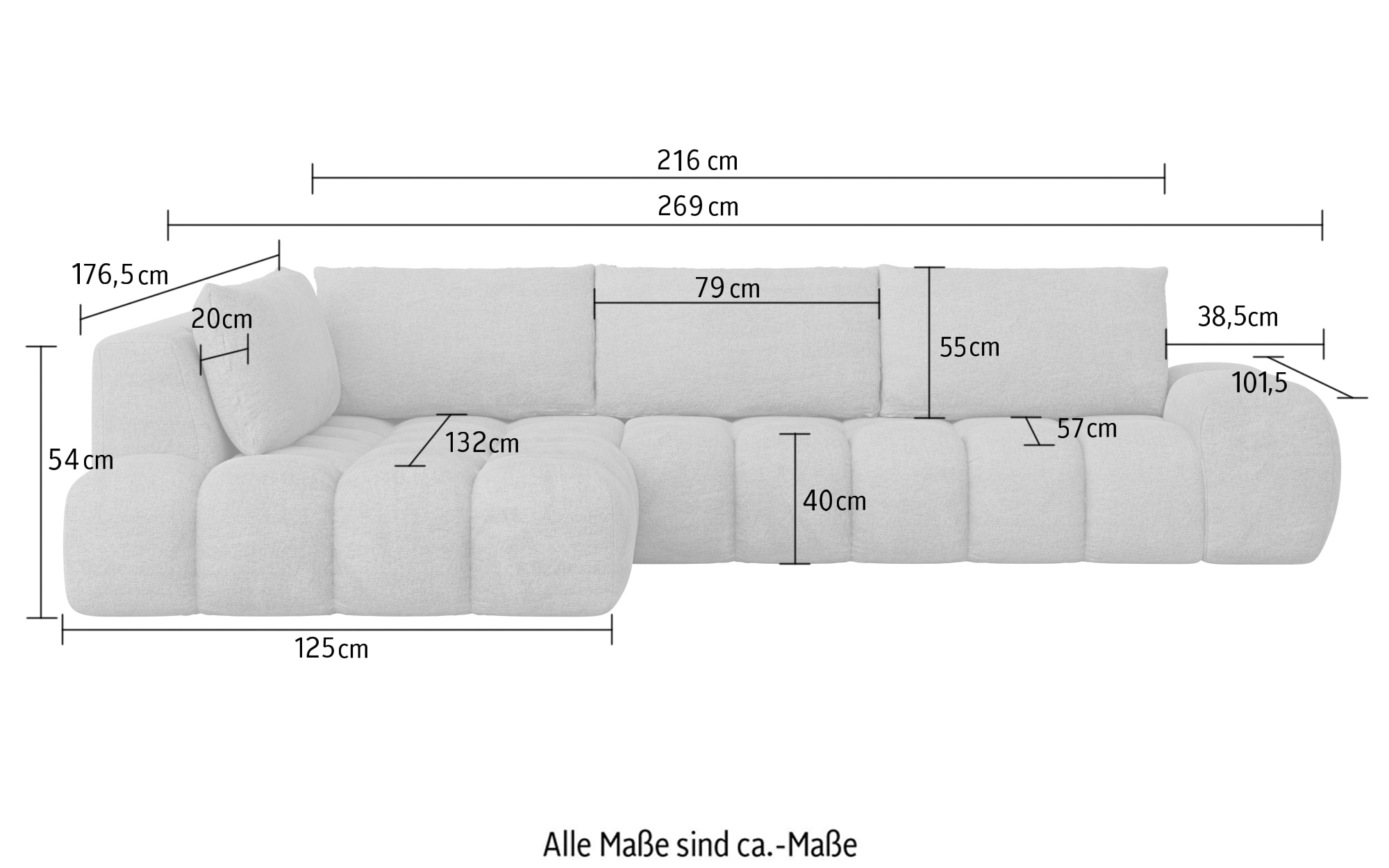 INOSIGN Ecksofa »AZITA klein, L-Form, elegant und bequem Designsofa«, lose Rückenkissen, traumhafte Steppung, Masse B/T/H: 296/176,5/89 cm