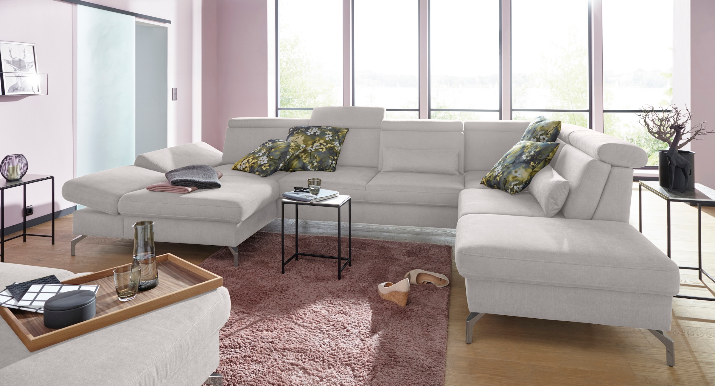 sit&more Wohnlandschaft »Brisbane U-Form«, Fusshöhe 15 cm, inklusive Sitztiefen-, Armteil- und Kopfteilverstellung