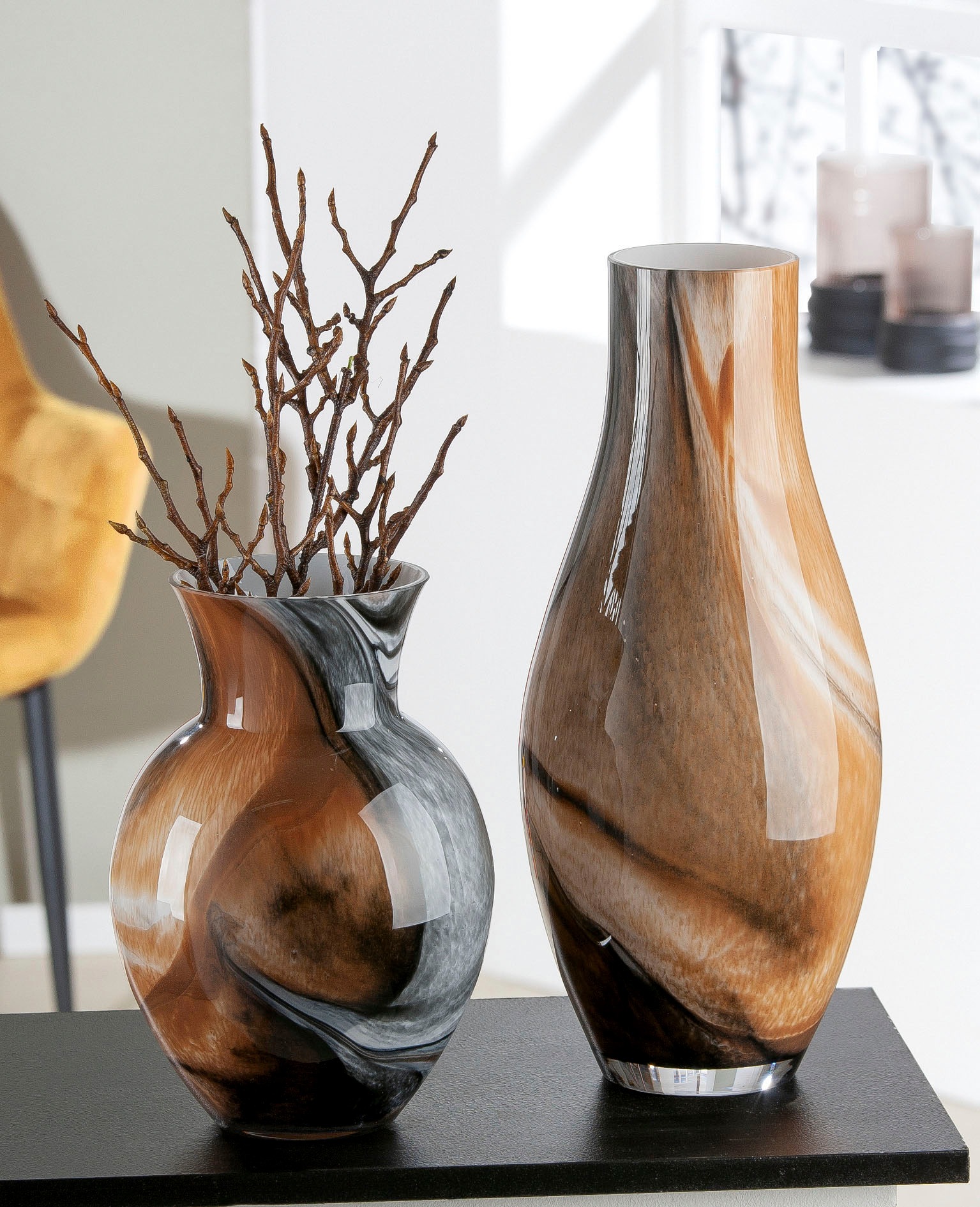 GILDE Tischvase "Draga, Höhe ca. 40 cm" dekorative Vase aus Glas, Blumenvase