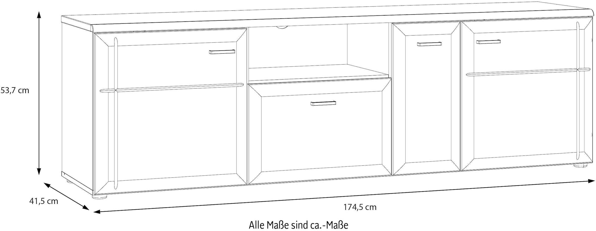 FORTE Lowboard »Akinori TV-Board, TV-Schrank« TV Board, Holzoptik, MDF Front, Metallgriffe, Vollauszug, Soft Close