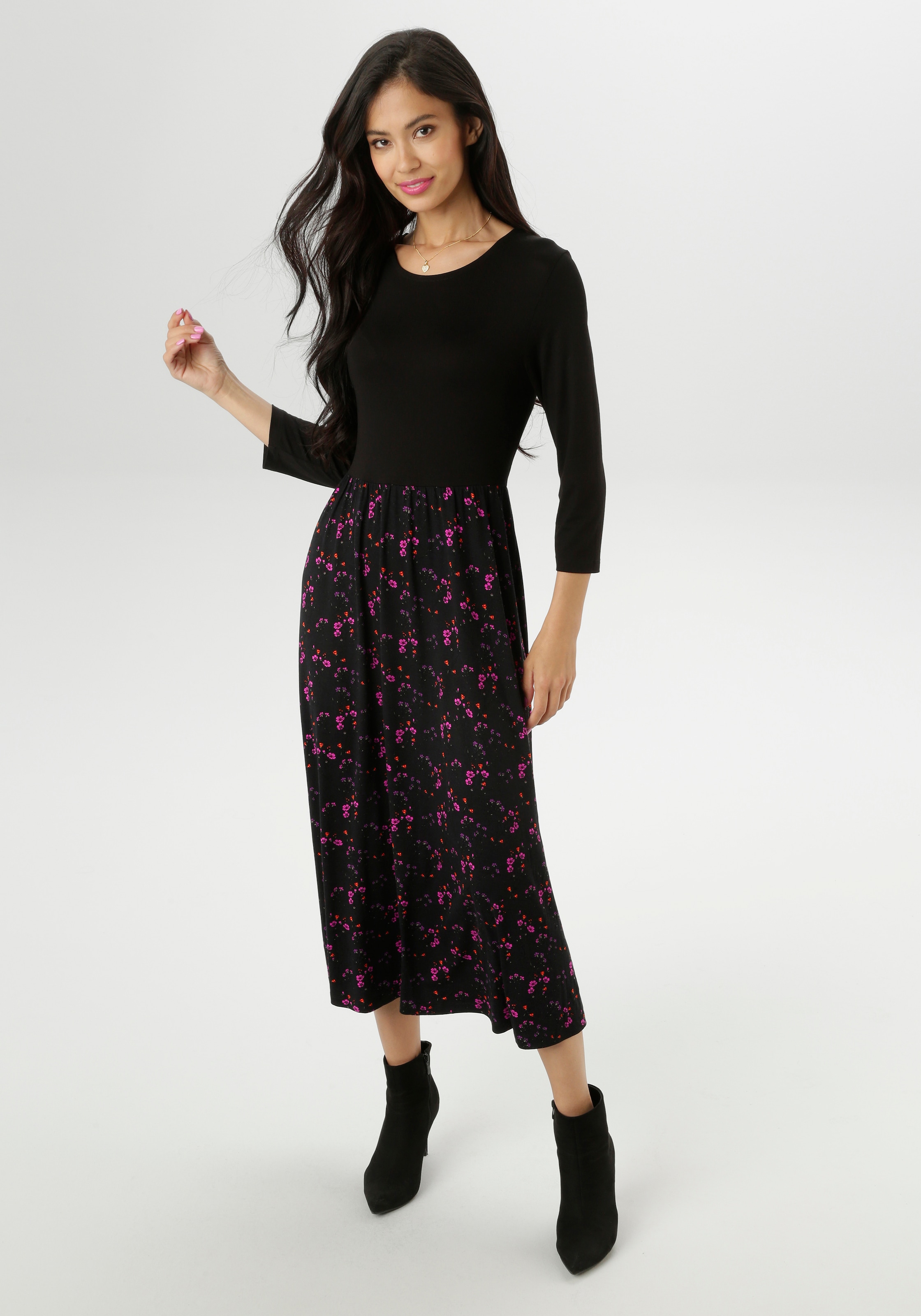 Aniston SELECTED Midikleid, farbharmonischen, floralem Alloverdruck - NEUE KOLLEKTION