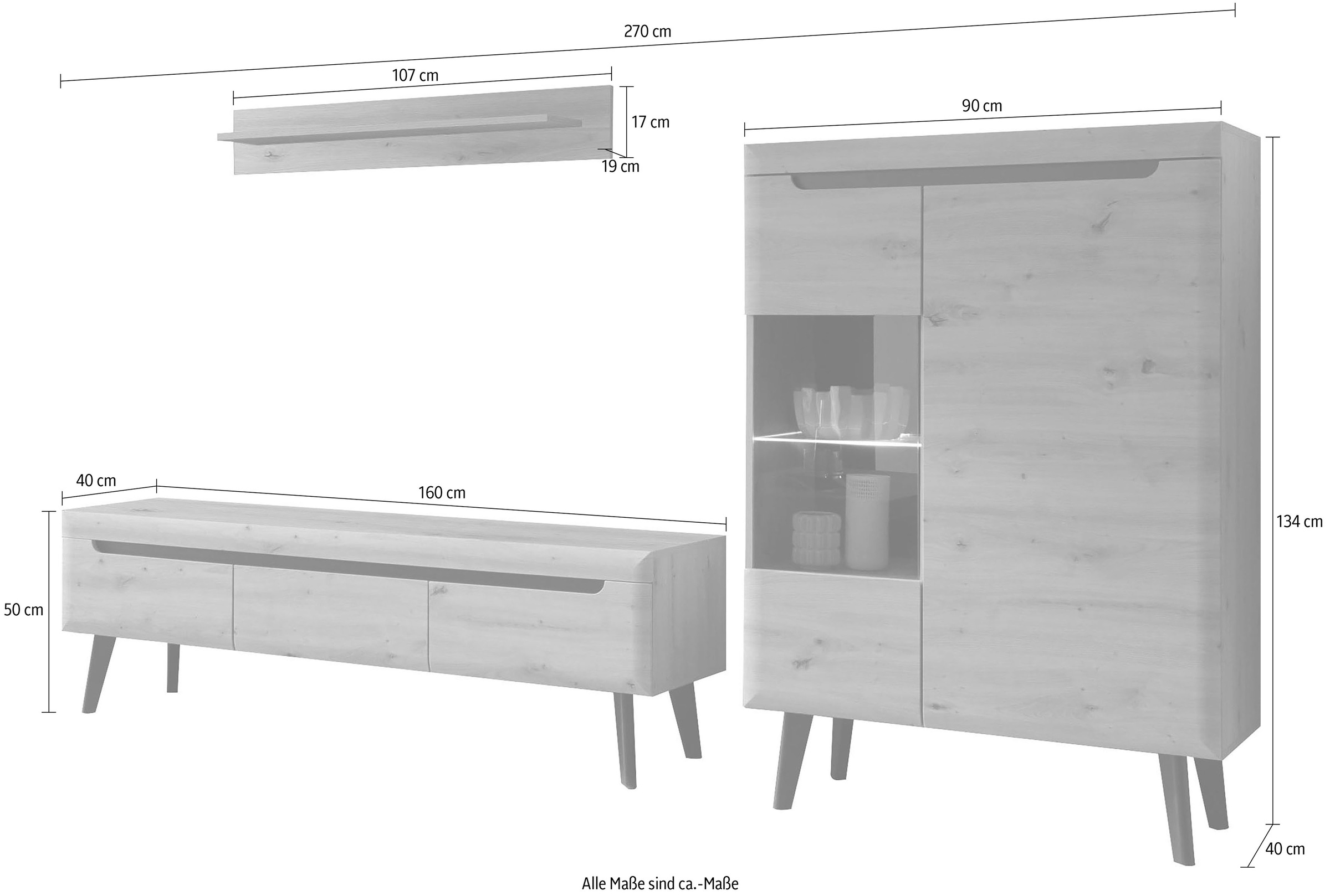 INOSIGN Wohnwand »Wohnwand Torge, Anbauwand, Schrankwand, Mediawand, Wohnzimmer-Set«, (Set, 3 St.)