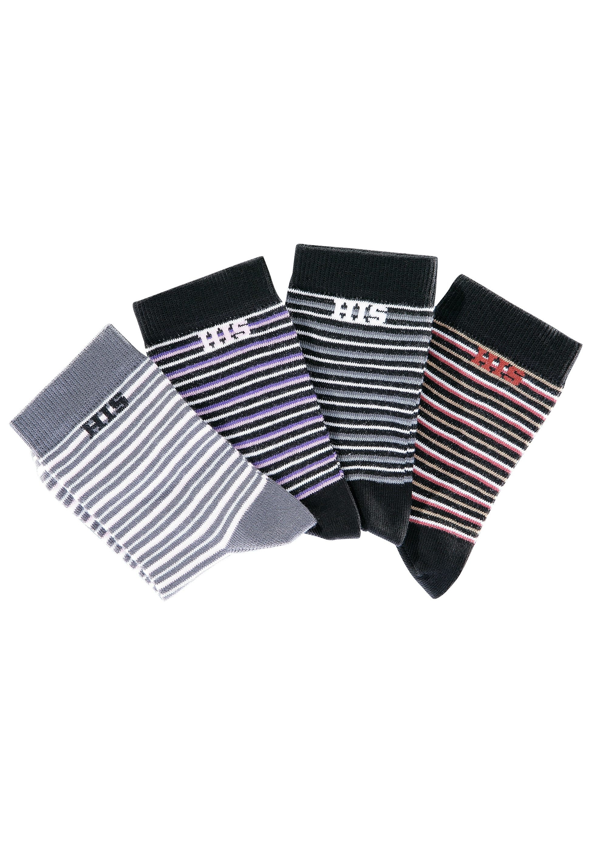 H.I.S Basicsocken, (Set, 4 Paar), mit eingestricktem Markenlogo