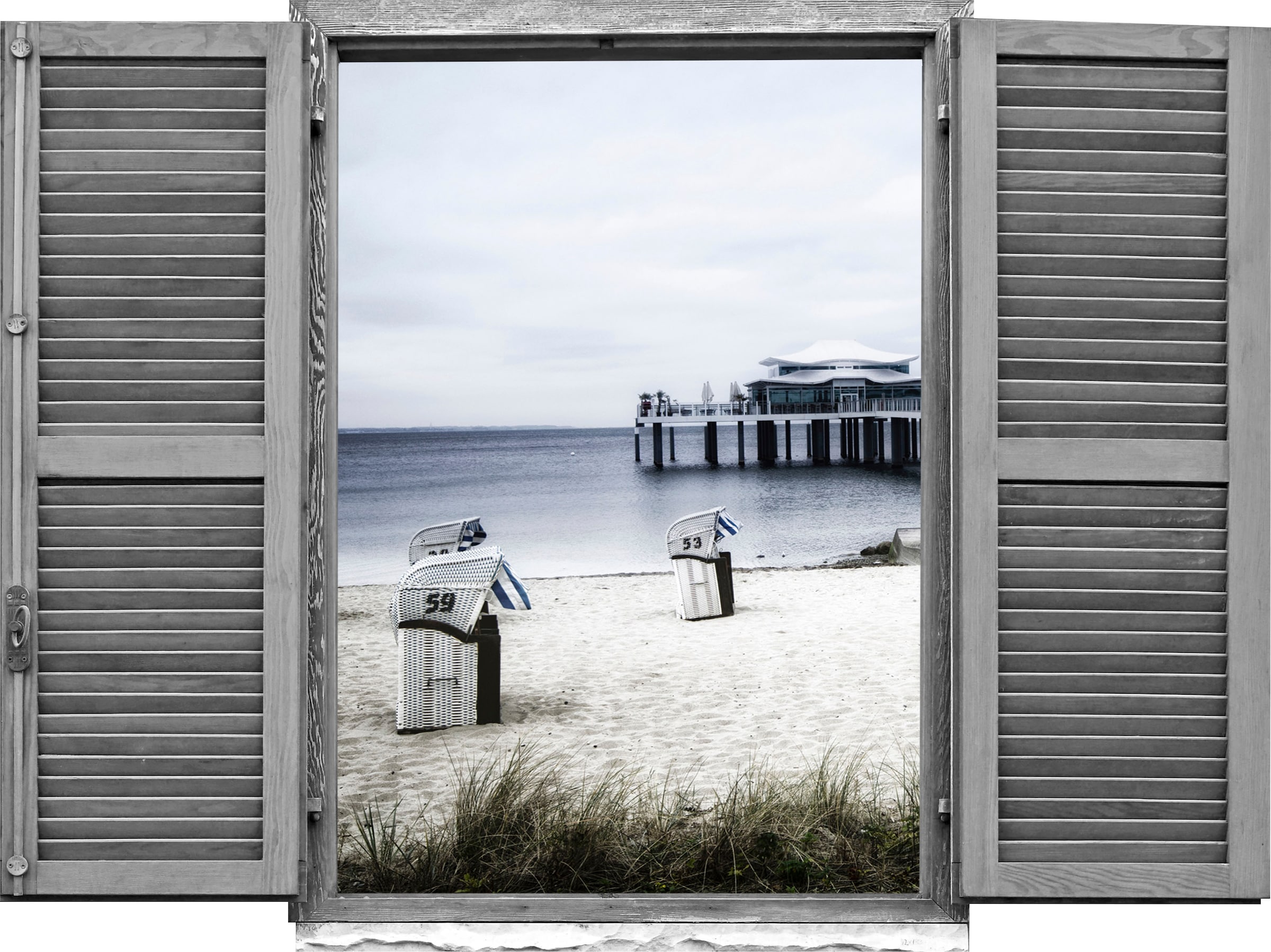 Image of queence Wandtattoo "Strandkörbe am Meer" Wandsticker, Wandbild, selbstklebend, 3D, Fenster