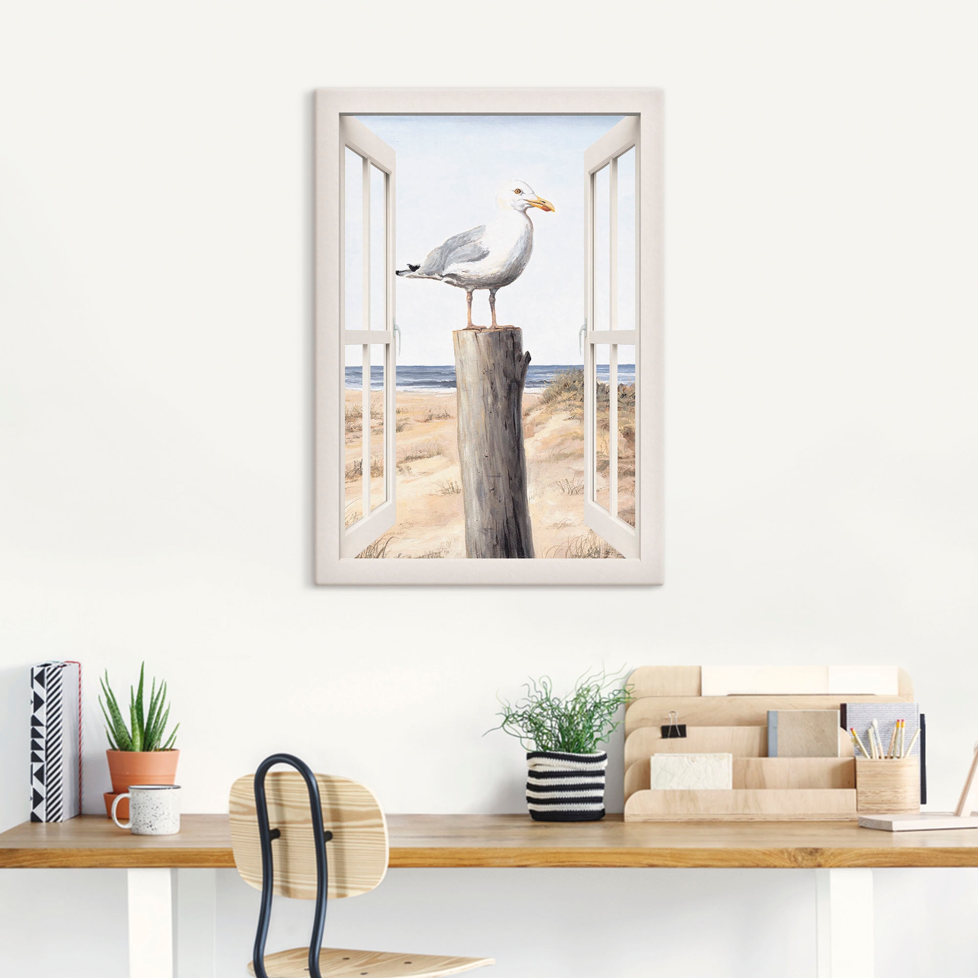 Artland Tableau sur toile »Möwe Fensterblick« 1 cuis tlg. auf Holzrahmen gespannt