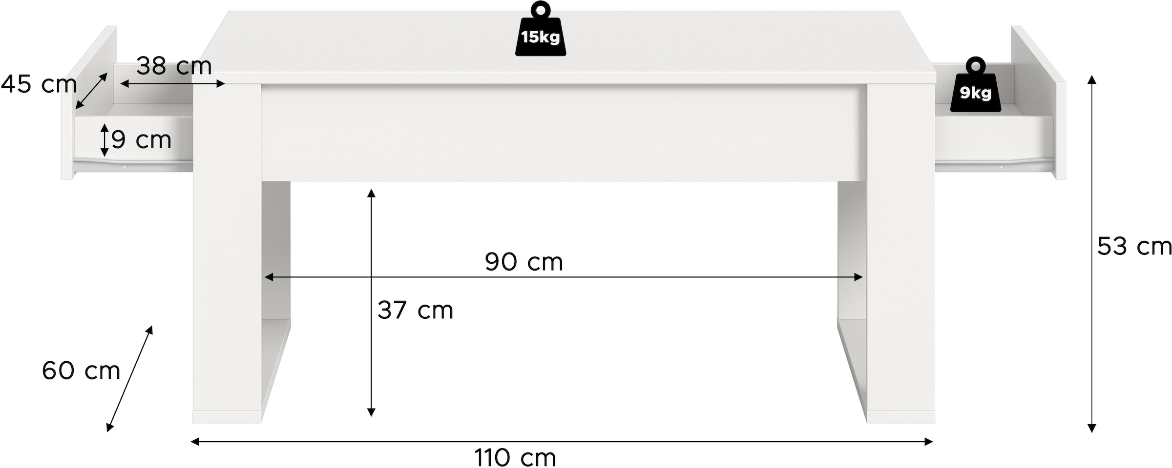 INOSIGN Couchtisch »LÖMA, Breite 110 cm, inkl. 2 Schubkästen, mit Kufengestell« Beistelltisch, Tisch, Coffeetable, Wohnzimmertisch
