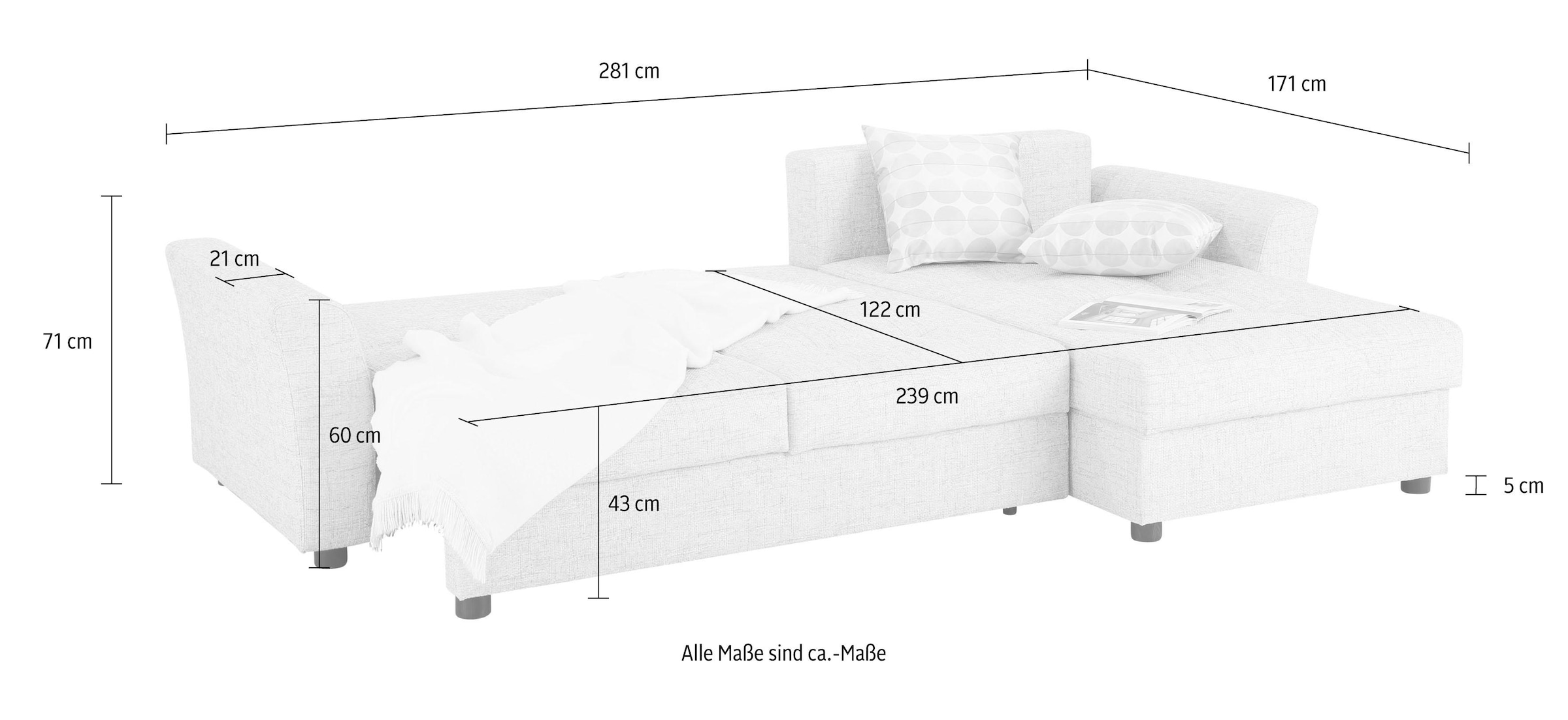 Home affaire Ecksofa »Torben L-Form«, inkl. Bettfunktion und Bettkasten, mit Federkern