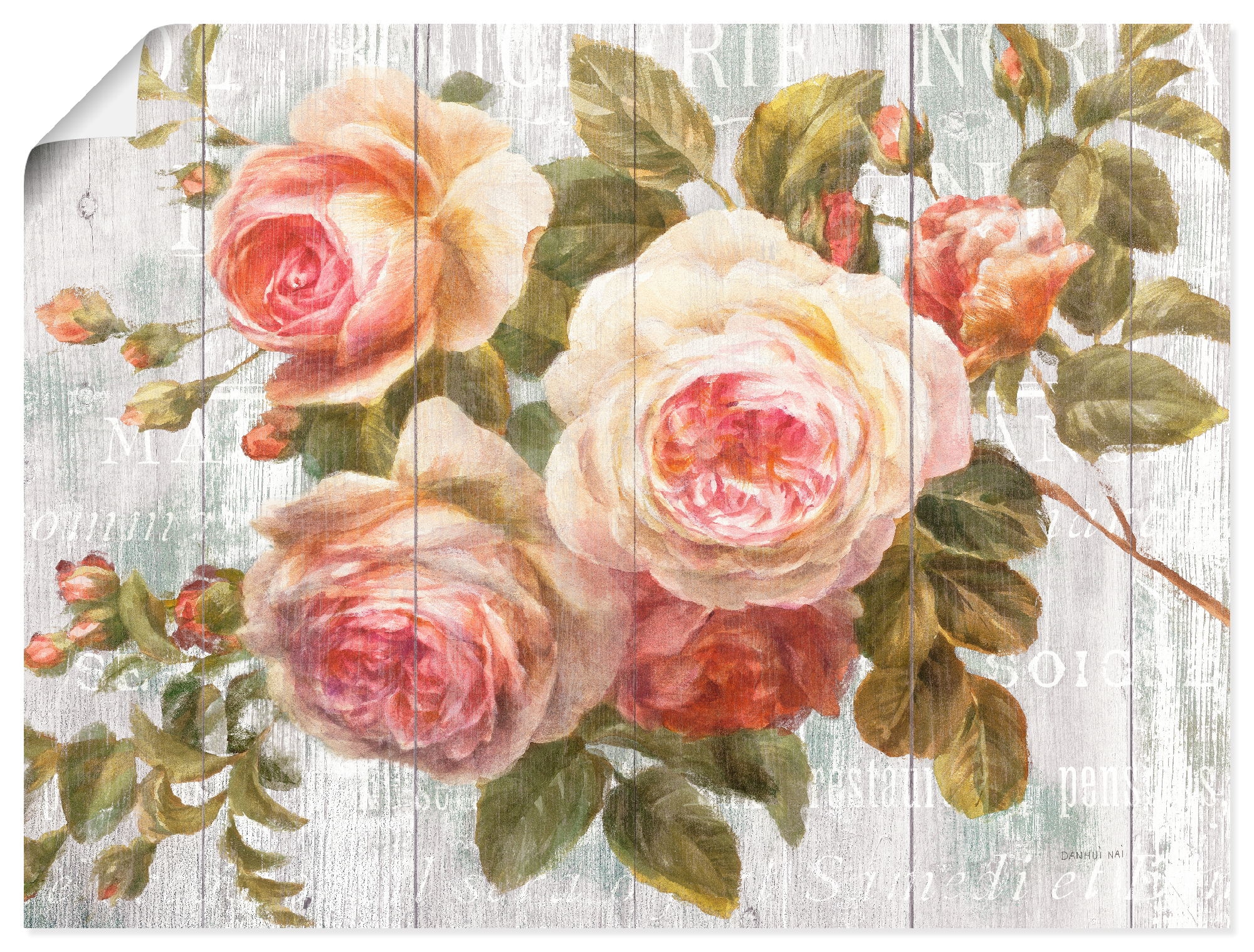 Artland Wandbild »Vintage Rosen auf Holz« Blumen 1 Stk. tlg. als Leinwandbild, Poster in verschied. Grössen