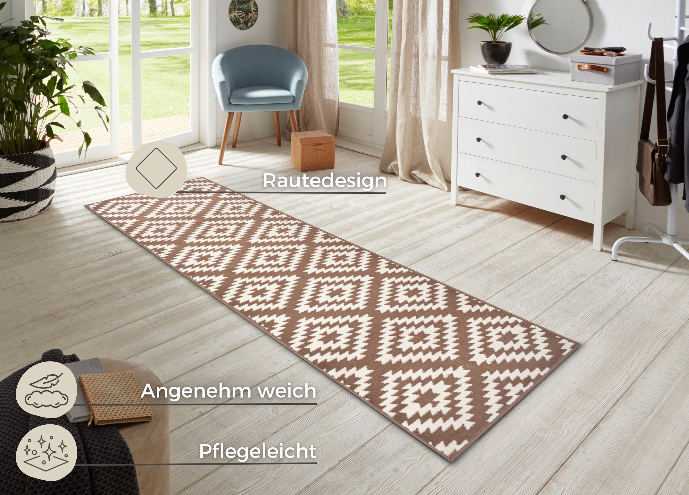 HANSE Home Läufer »Nordic«, rechteckig, 9 mm Höhe, Kurzflor, Raute, Teppich, Weich, Esszimmer, Kinderzimmer, Flur, Modern