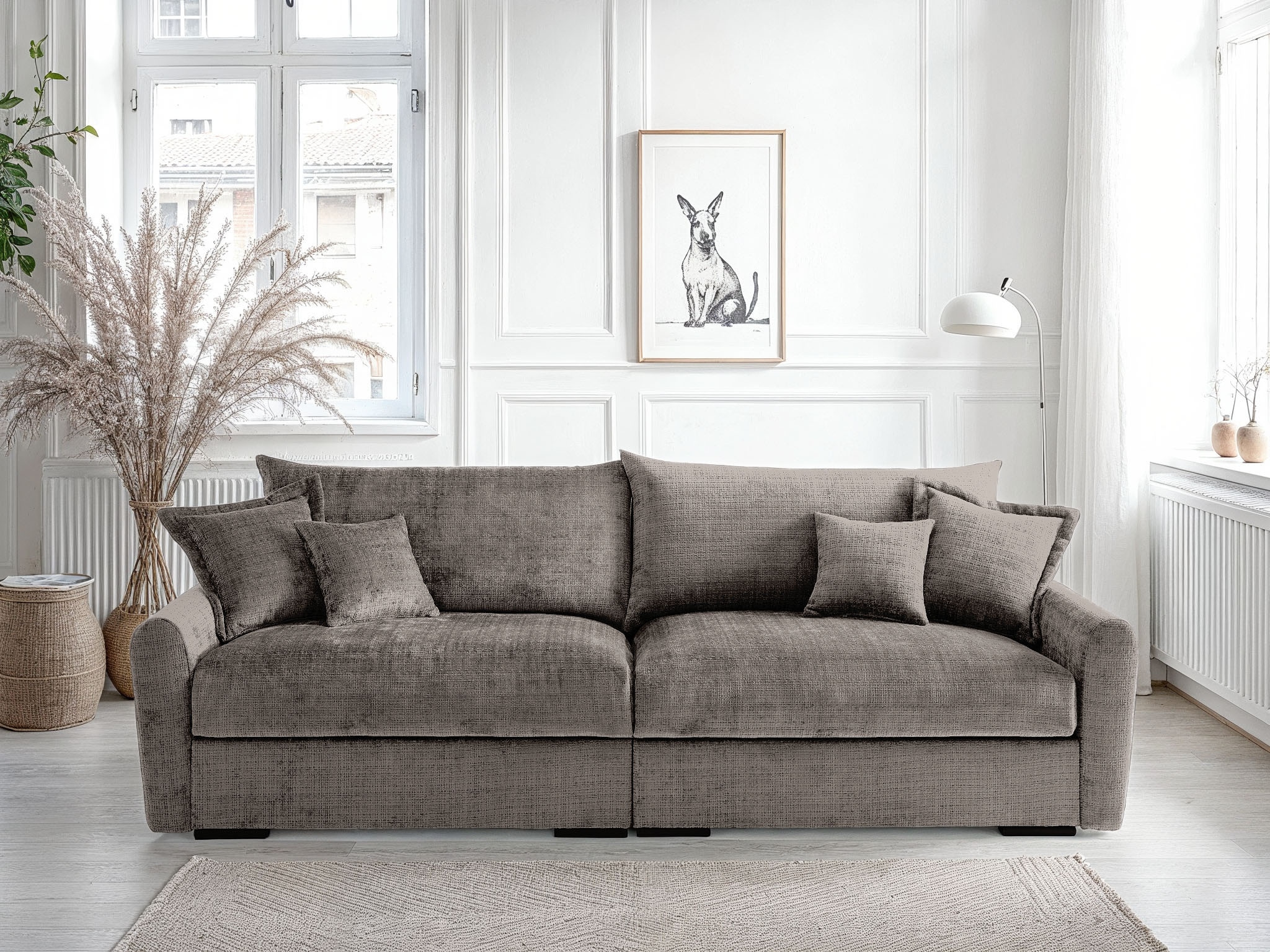 Home affaire Big-Sofa »Finca XXL, B: 247 cm« 4 Zierkissen, Mega-Sofa, in Cord oder Chenille-Struktur, Federkern