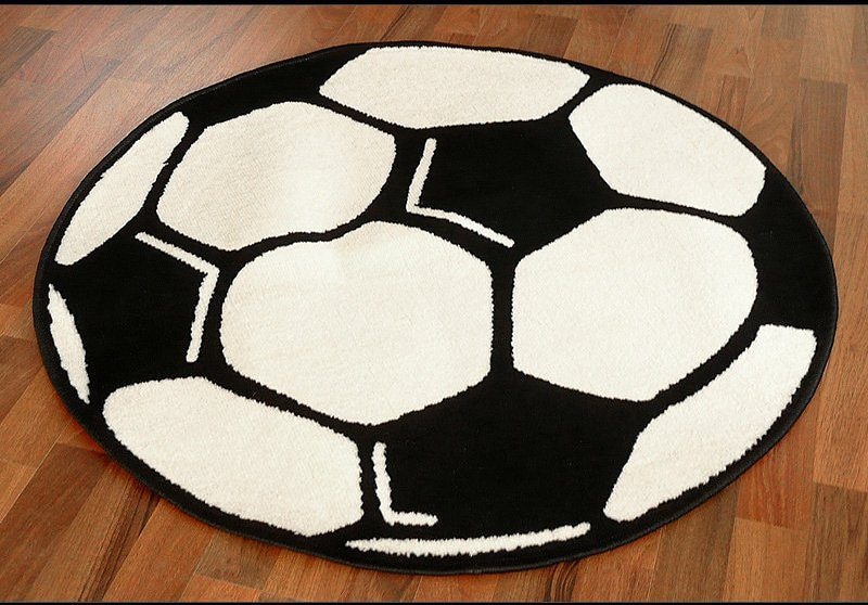 Hochflor Kinderteppich Rund Fußball und Basketball Design Teppich  Kinderzimmer