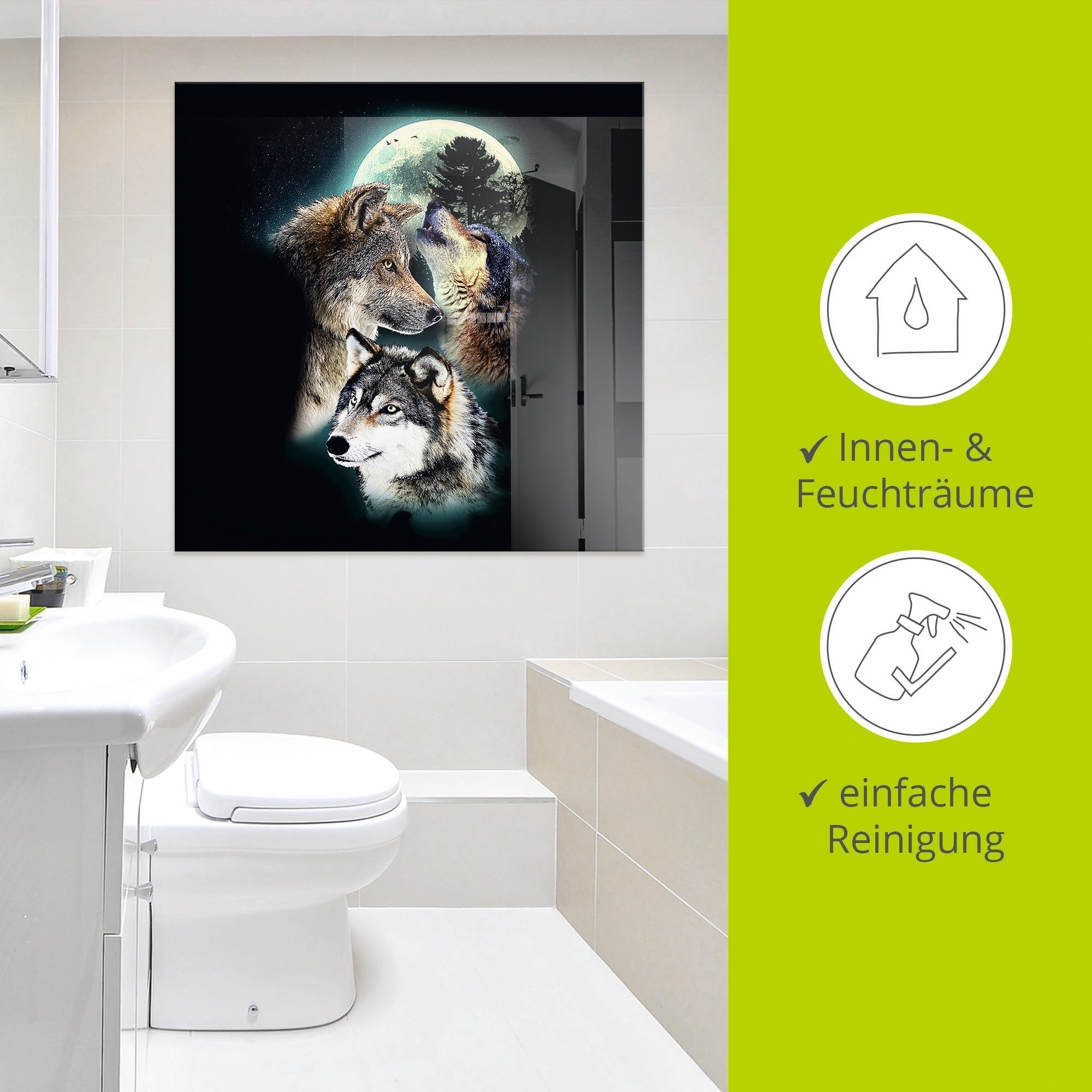 Artland Glasbild »Phantasie Wolf Wölfe mit Mond«, Wildtiere, (1 St.), in verschiedenen Grössen