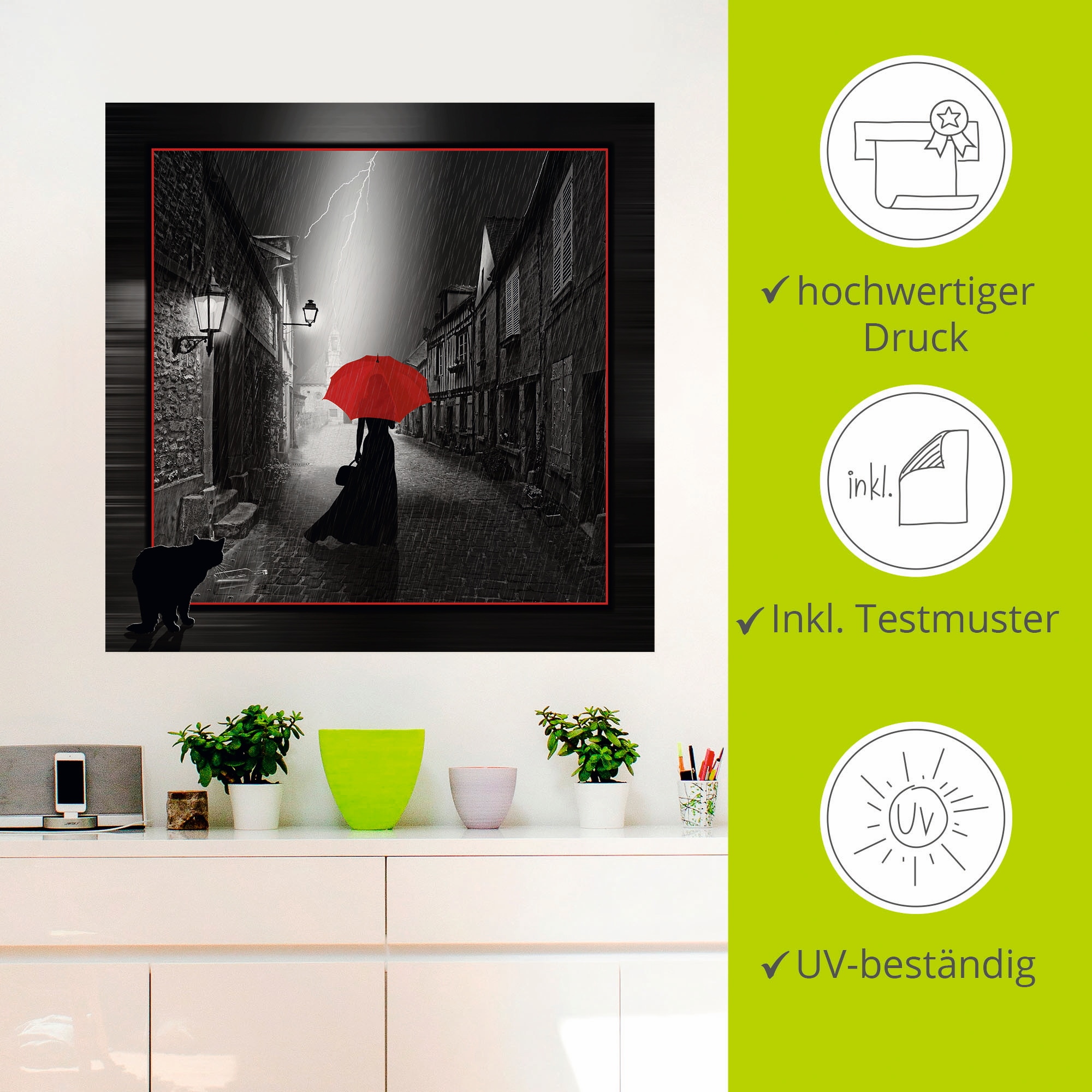 Artland Wandbild »Die Frau mit dem roten Schirm 2«, Frau, (1 St.), als Leinwandbild, Poster, Wandaufkleber in verschied. Grössen