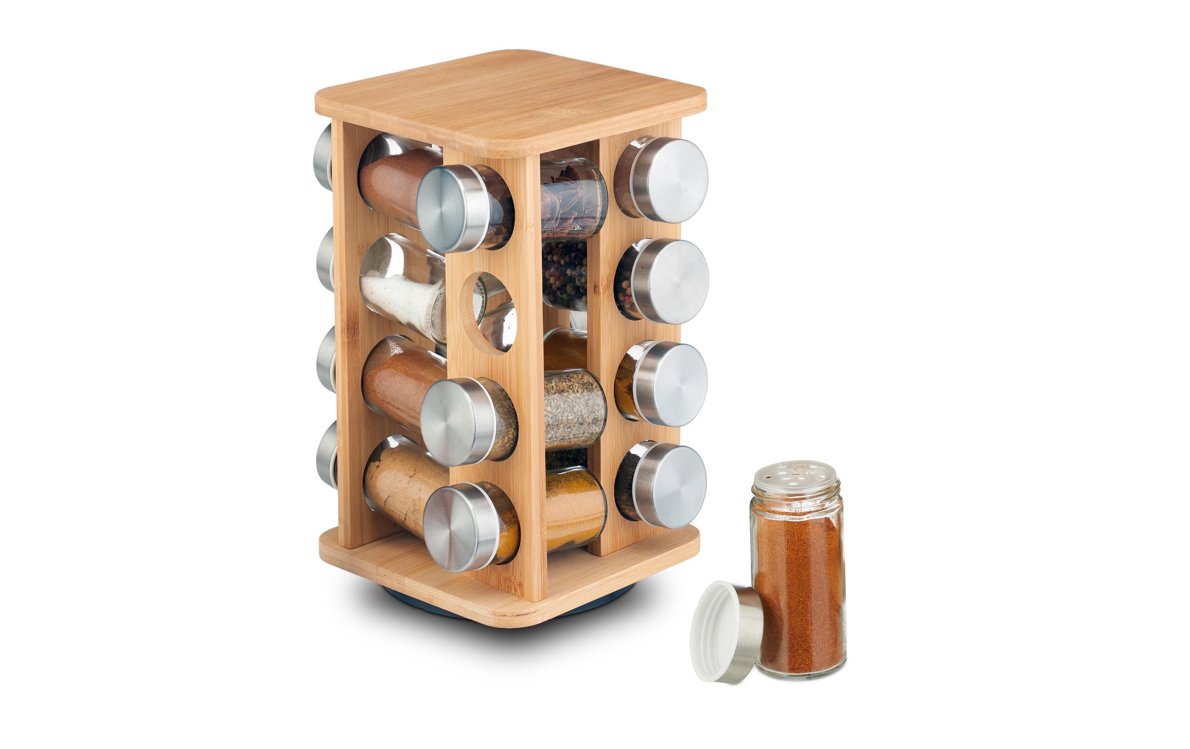 Relaxdays, relaxdays Gewürzregal »16er Set«, hellbraun, silberfarben, transparent