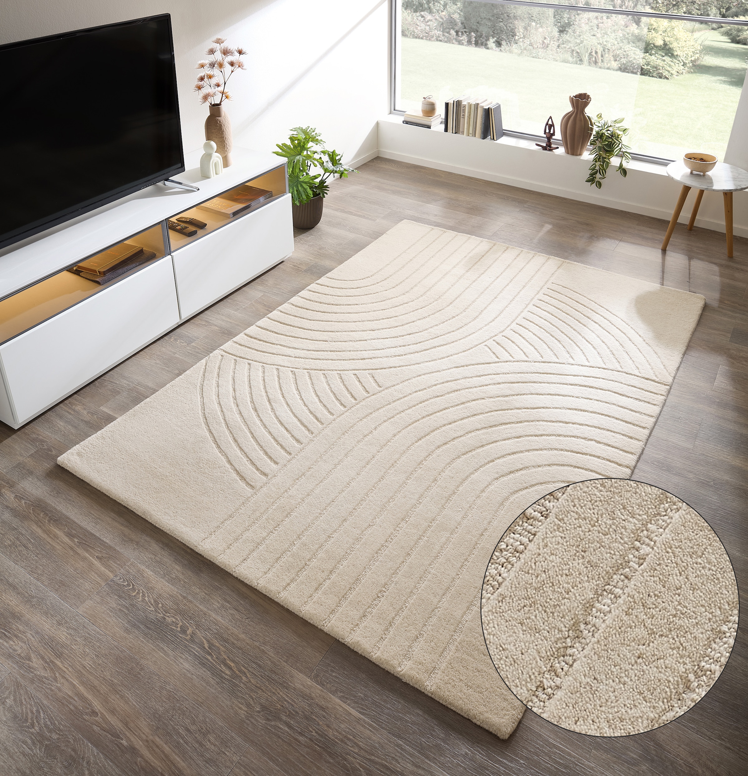 my home Tapis en laine »Gabbo Design, Handgefertigt, Teppich,  reine Wolle,« Rectangulaire 14 mm Höhe Hoch-Tief-Effekt, reine Wolle, Scandi-Look, Naturfaser