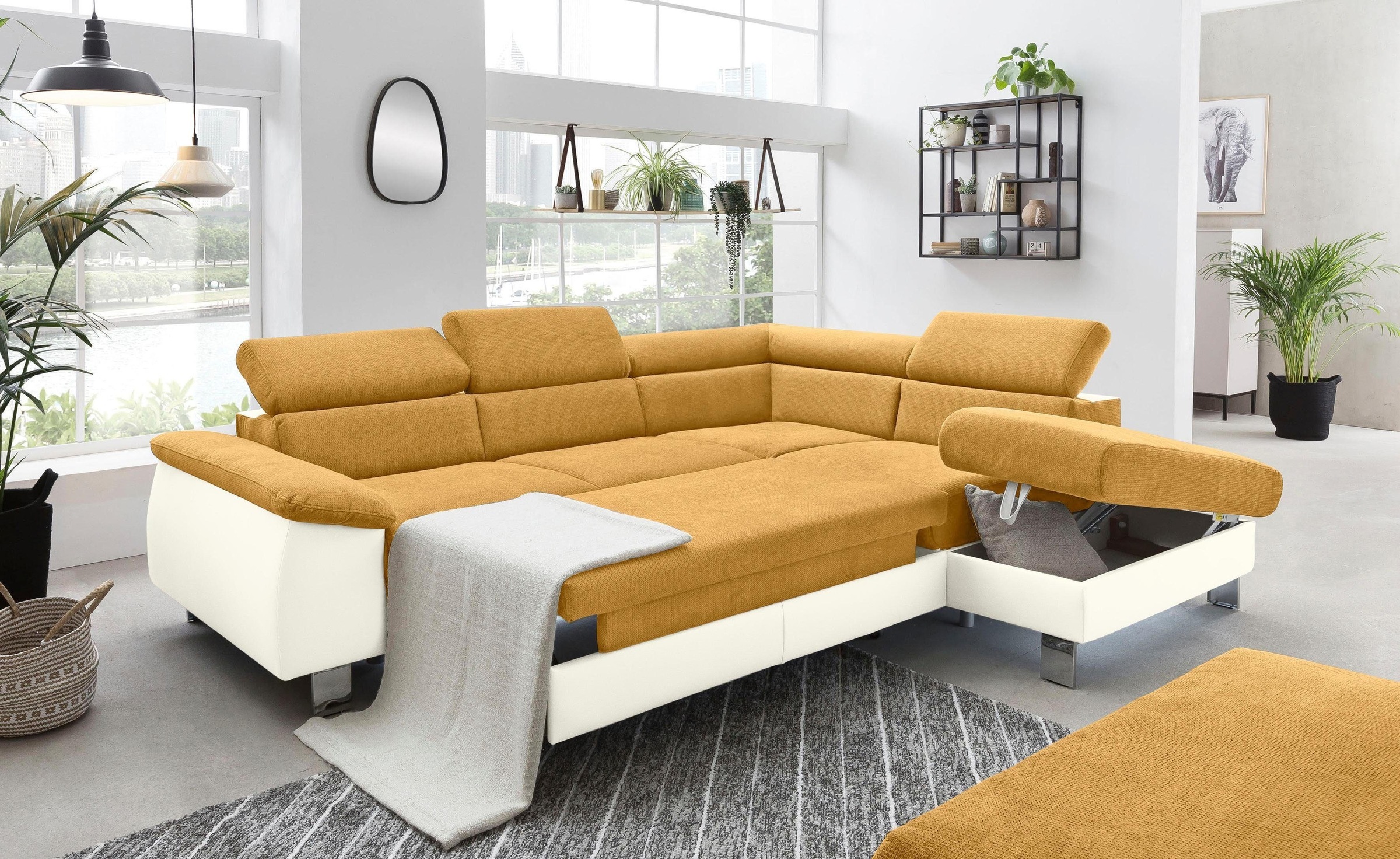 COTTA Polstergarnitur »Komaris L-Form«, (Set), Set bestehend aus: Ecksofa mit Kopfteilverstellung & Hocker