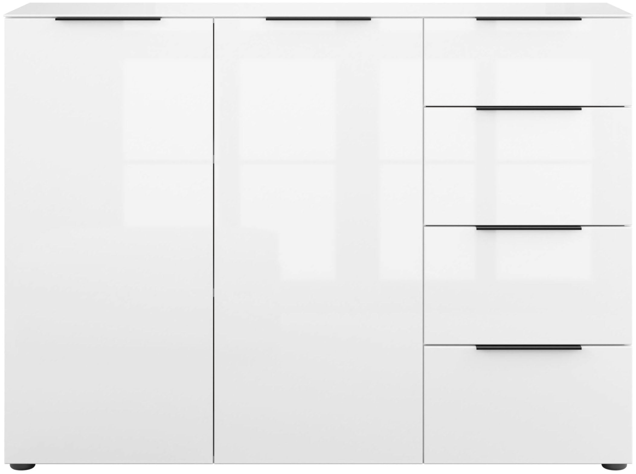 Image of Manjana Möbel Kommode "mit Chrom oder Schwarz matten Metallgriffen & Glasfront, Soft-Close" melaminbeschichteter Korpus, mit Vollauszug, Made in Germany