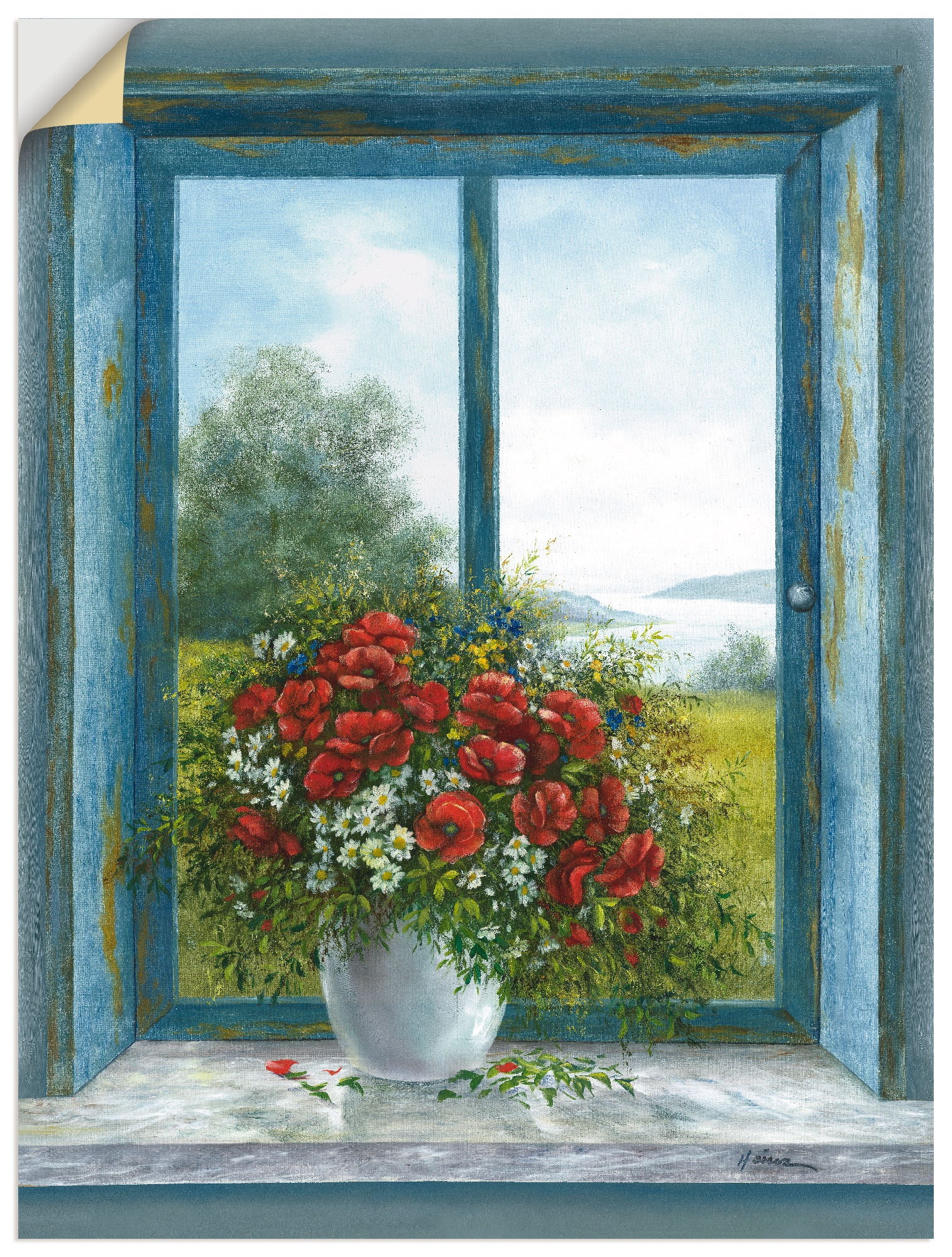 Image of Artland Wandbild »Mohnblumen am Fenster«, Arrangements, (1 St.), in vielen Grössen & Produktarten - Alubild / Outdoorbild für den Aussenbereich, Leinwandbild, Poster, Wandaufkleber / Wandtattoo auch für Badezimmer geeignet bei Ackermann Versand Schweiz