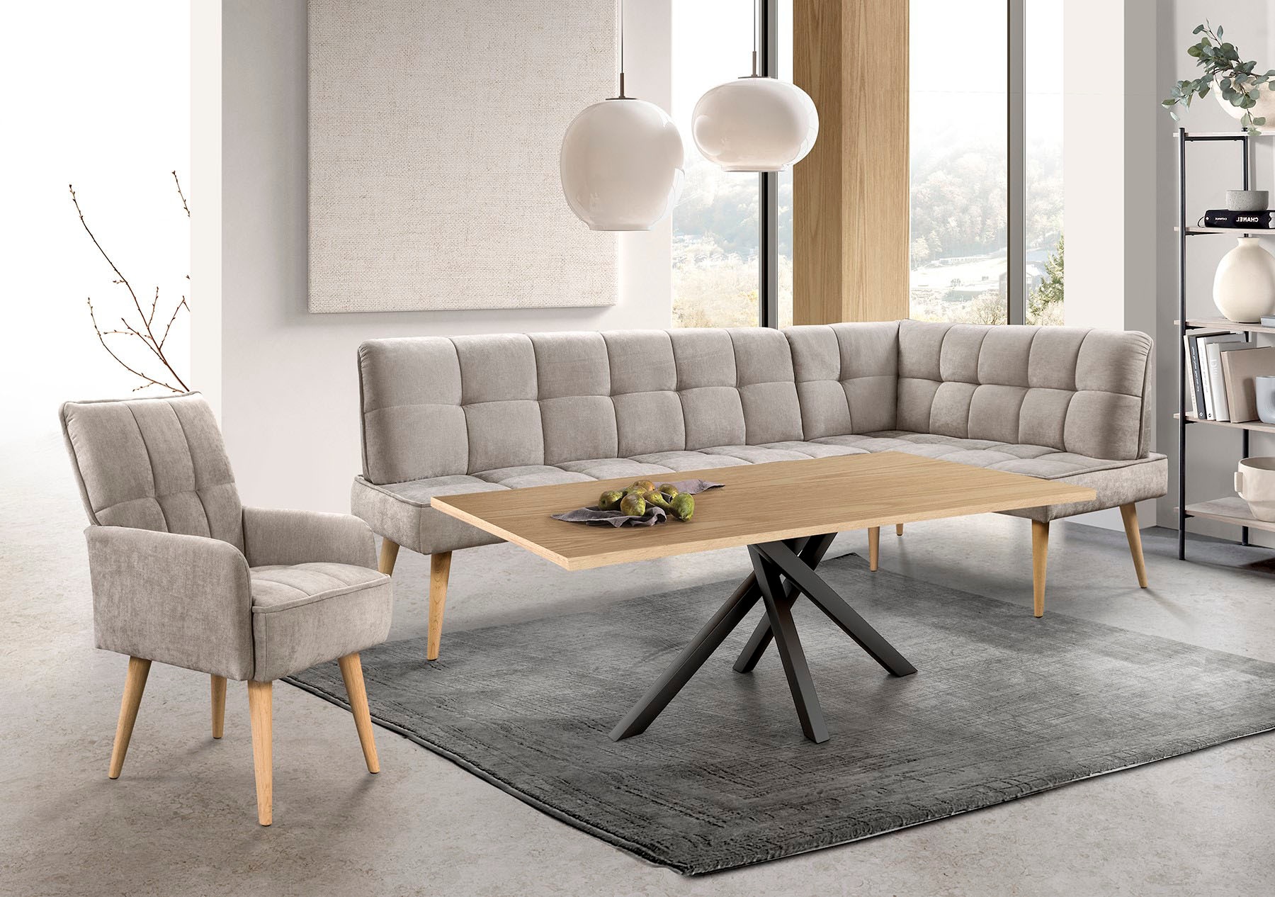 exxpo - sofa fashion Eckbank »Latte« moderne Sitz- und Rückensteppung, bequem und elegant, hoher Holzfuss