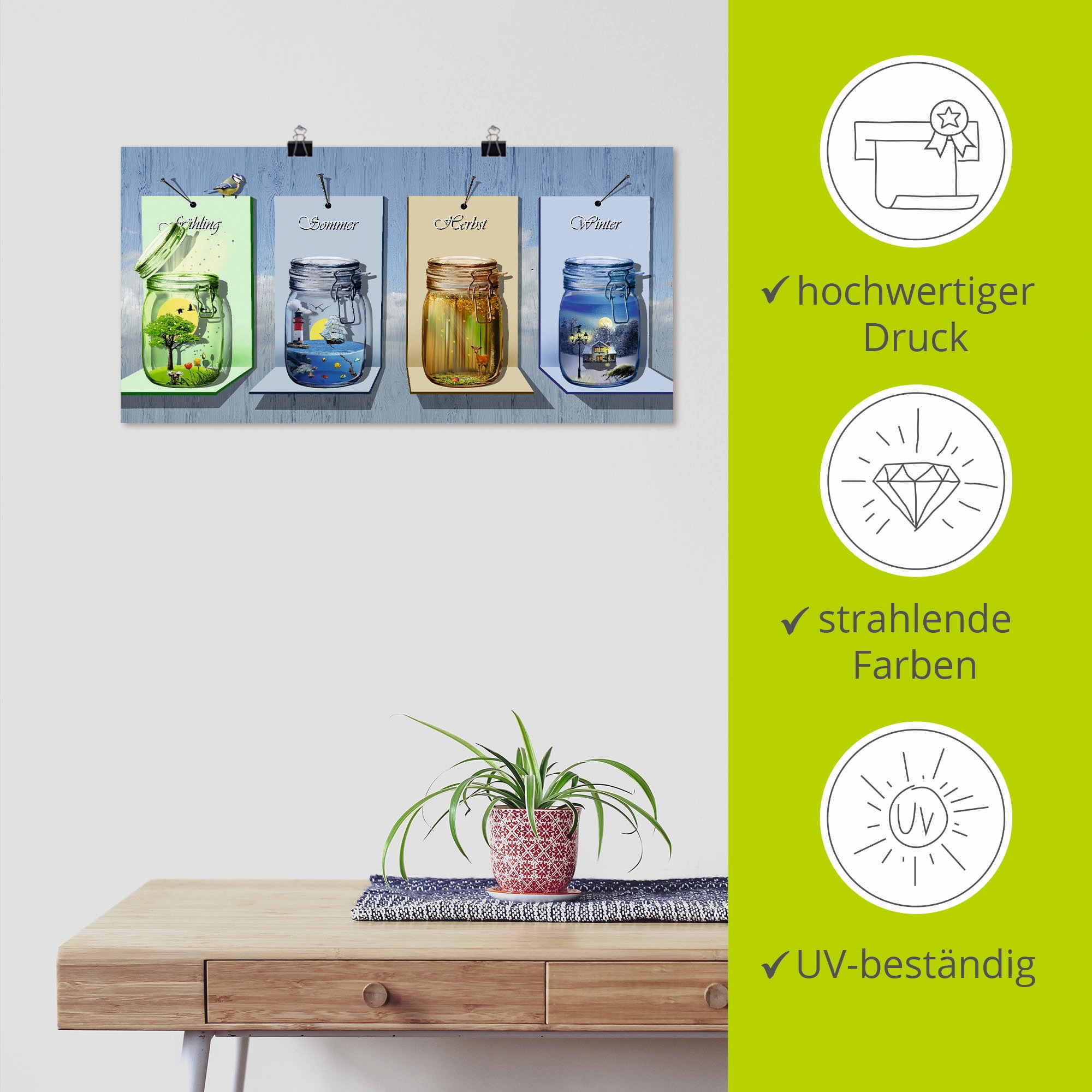 Artland Wandbild »Jahreszeiten in Gläsern«, Vier Jahreszeiten, (1 St.), als Leinwandbild, Poster, Wandaufkleber in verschied. Grössen