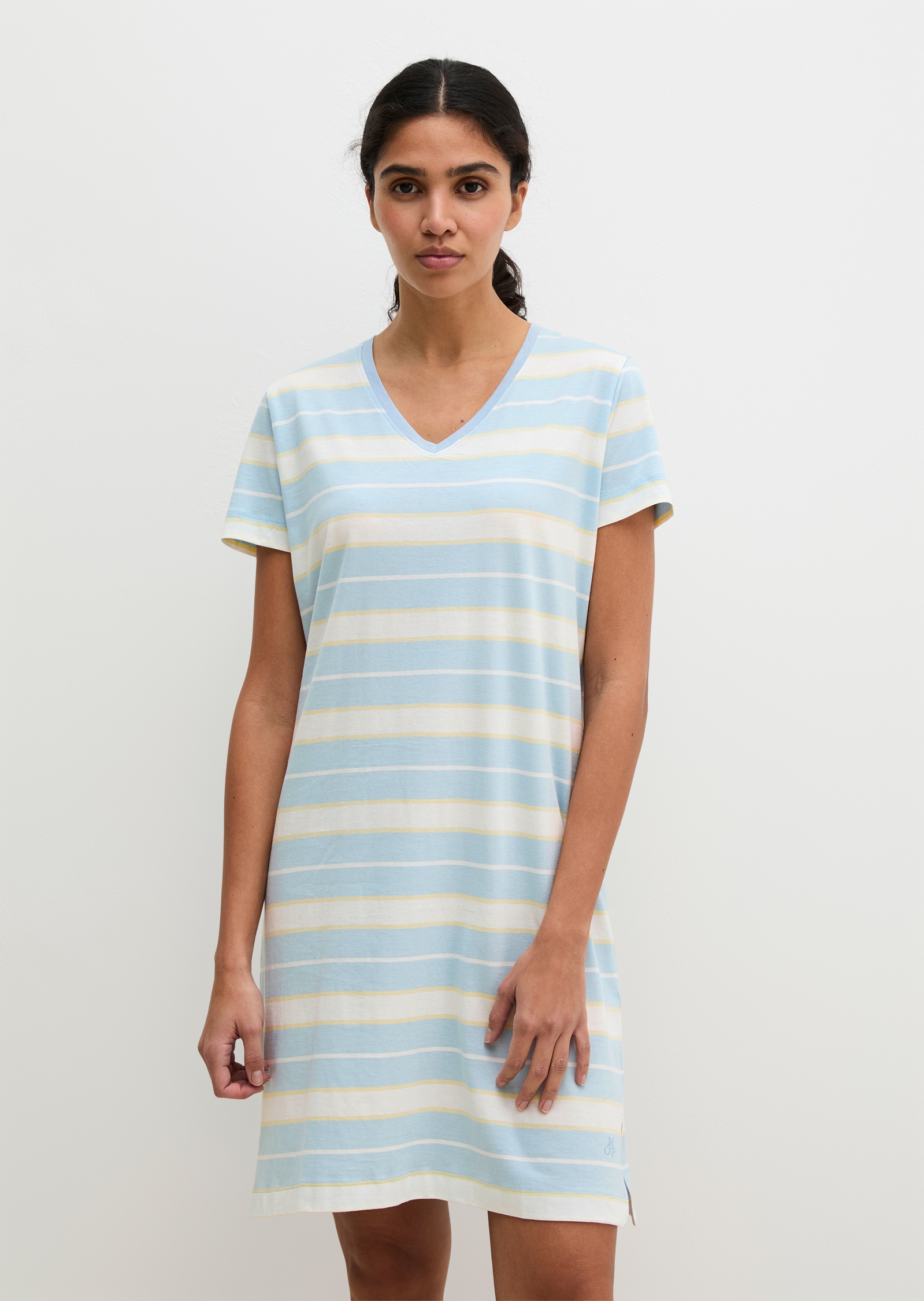 Image of Marc OPolo Nachthemd "Mix N Match Cotton" Ohne Taschen mit kurzem Arm und V-Ausschnitt, gestreift