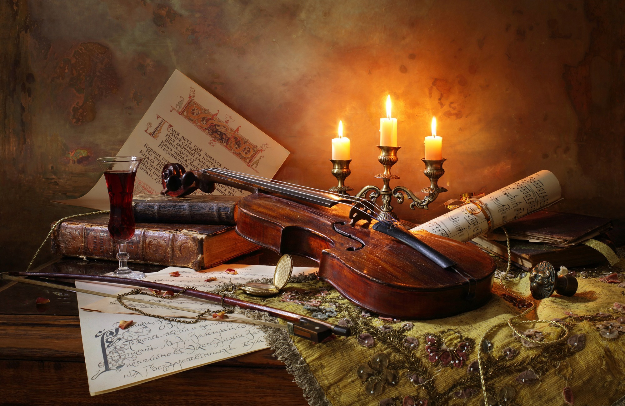 Image of Papermoon Fototapete »Photo-Art ANDREY MOROZOV, STILLLEBEN MIT VIOLINE UND KERZEN«, Vliestapete, hochwertiger Digitaldruck, inklusive Kleister bei Ackermann Versand Schweiz