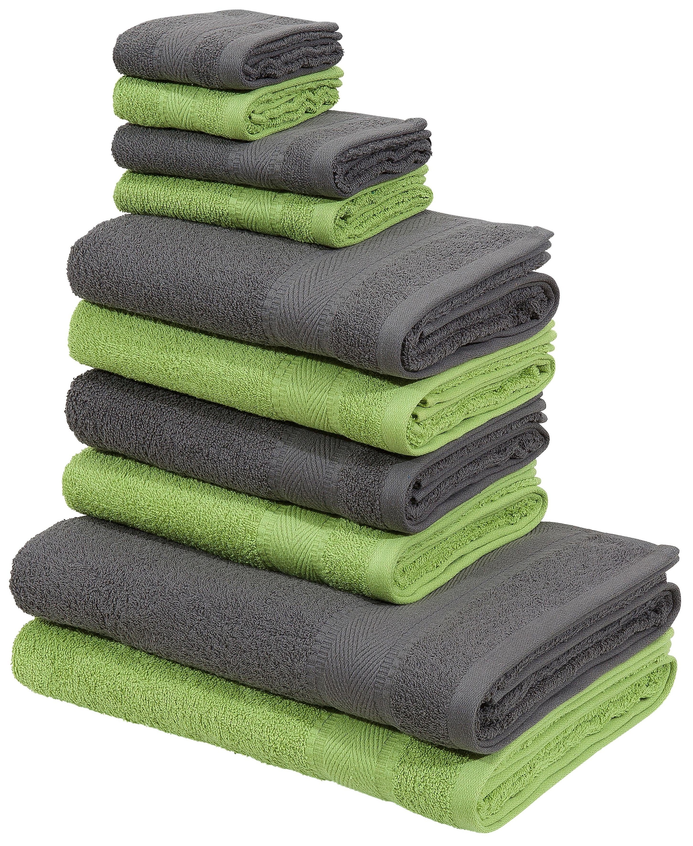 Image of GOODproduct Handtuch Set "Afri, Duschtücher, Handtücher, Gästetücher, Seiftücher" Set Walkfrottee zweifarbig, 100% Baumwolle, weich, mit Bordüre