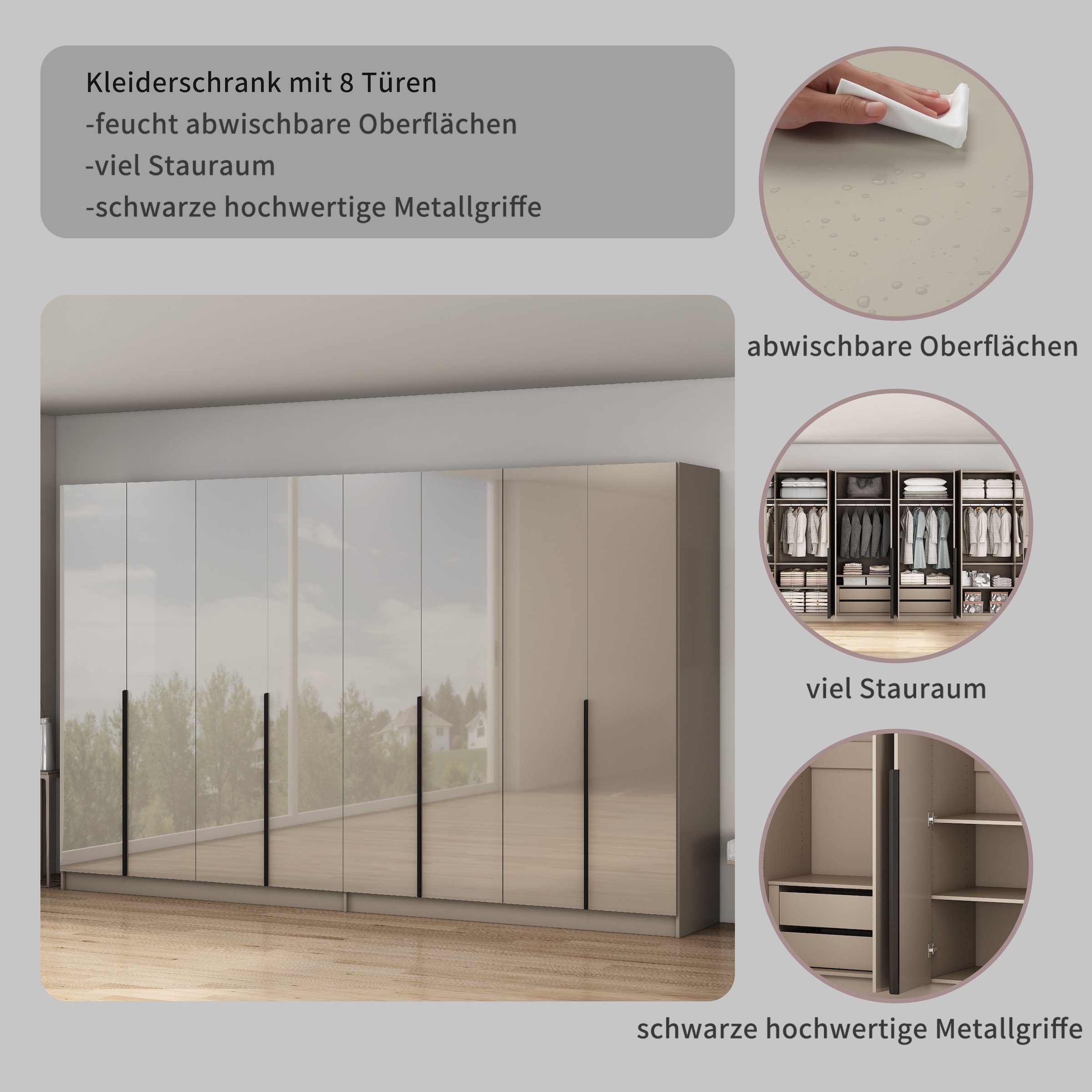 GOODproduct »Annor Schlafzimmerschrank Breite 323 cm hochglanz Schrank Garderobe« Armoire à portes battantes avec aménagement intérieur parfait - poignées de porte élégantes