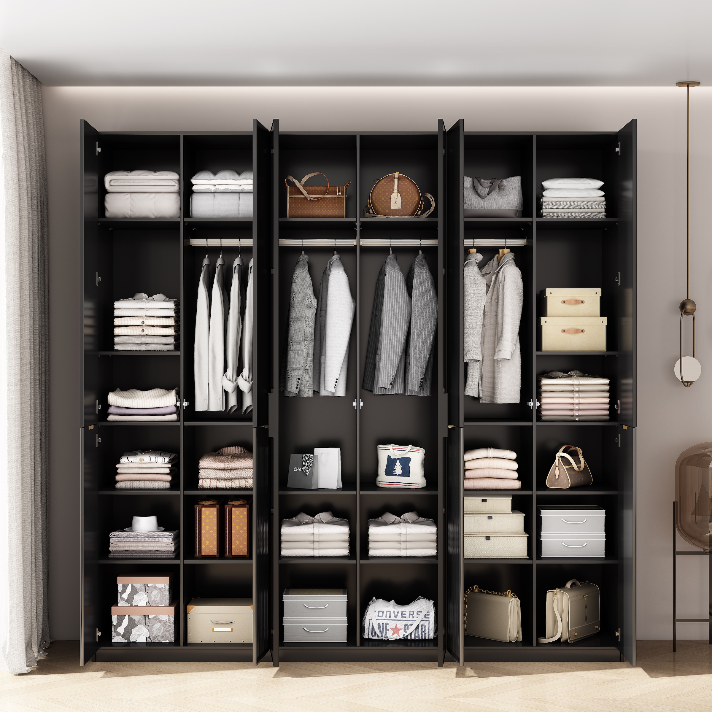 GOODproduct Kleiderschrank »Jorella Schlafzimmerschrank Garderobe mit Softclose Türen Glastüren« eleganter Schlafzimmerschrank Rillendesign Trend Breite 241cm Grauglas