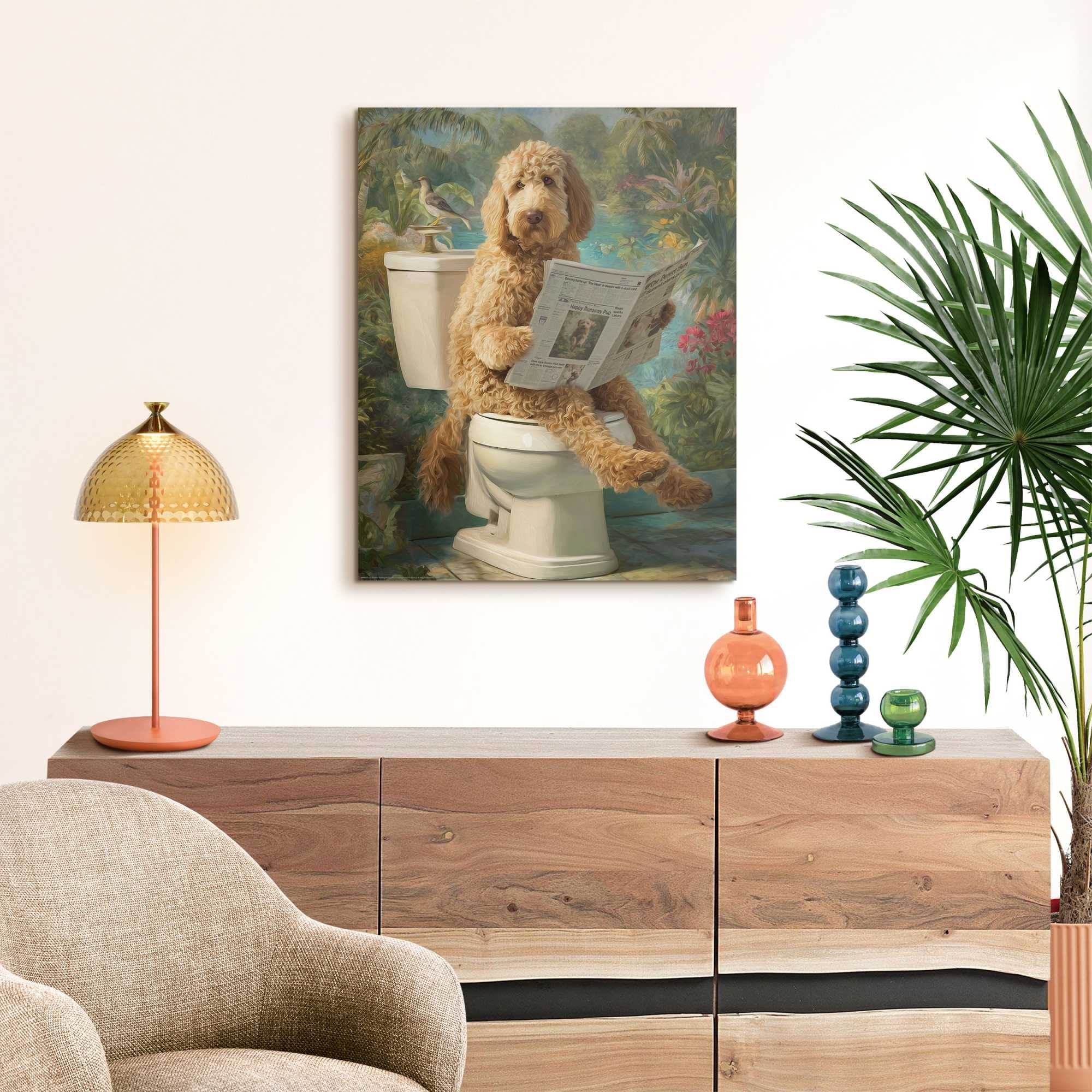 Image of Reinders Deco-Panel "Die Morgenzeitung" Tiere 1 Stk. tlg. Toilette - Grün - MDF - Tiere - 40x50 cm