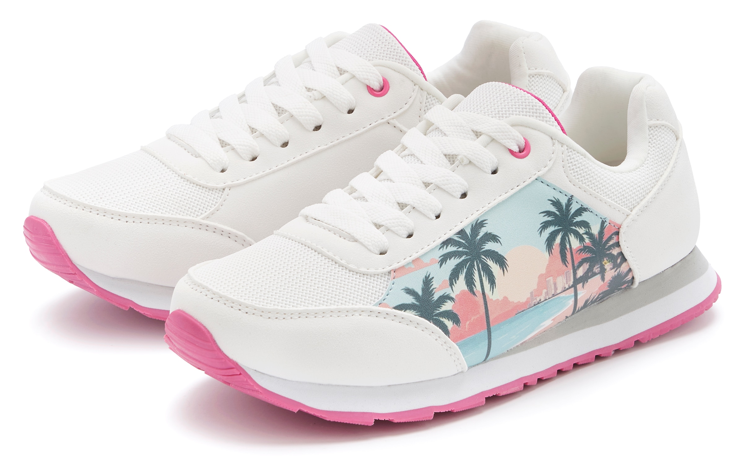 LASCANA Sneaker »Freizeitschuh, Schnürhalbschuh,«  NEU mit raffiniertem Städte-Druck und herausnehmbarer Innensohle