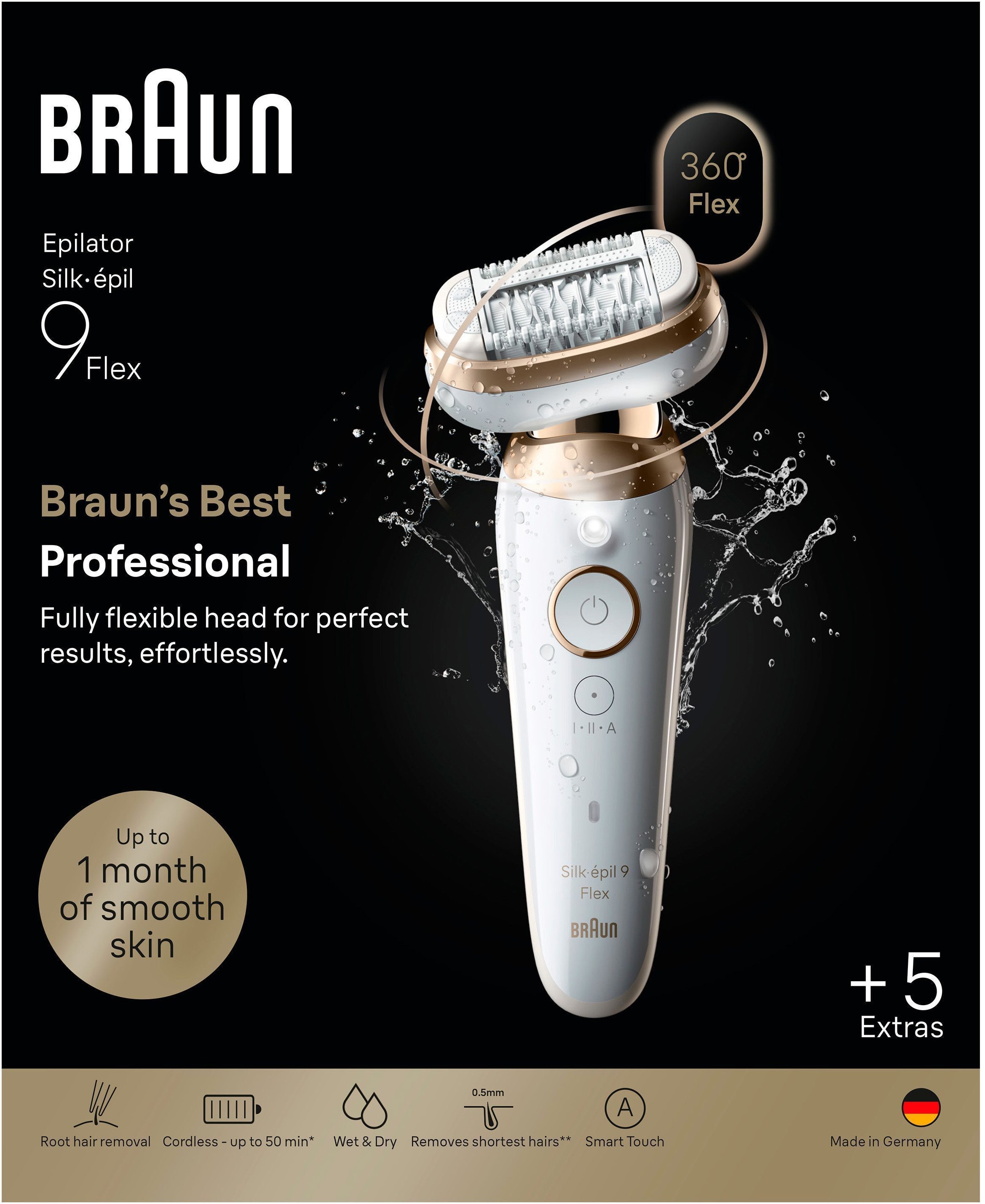 Braun Épilateur »Silk-épil 9 SES9-060 3D« flexibilité 360°, Wet & Dry, SmartLight, tête de rasage, tête de tondeuse