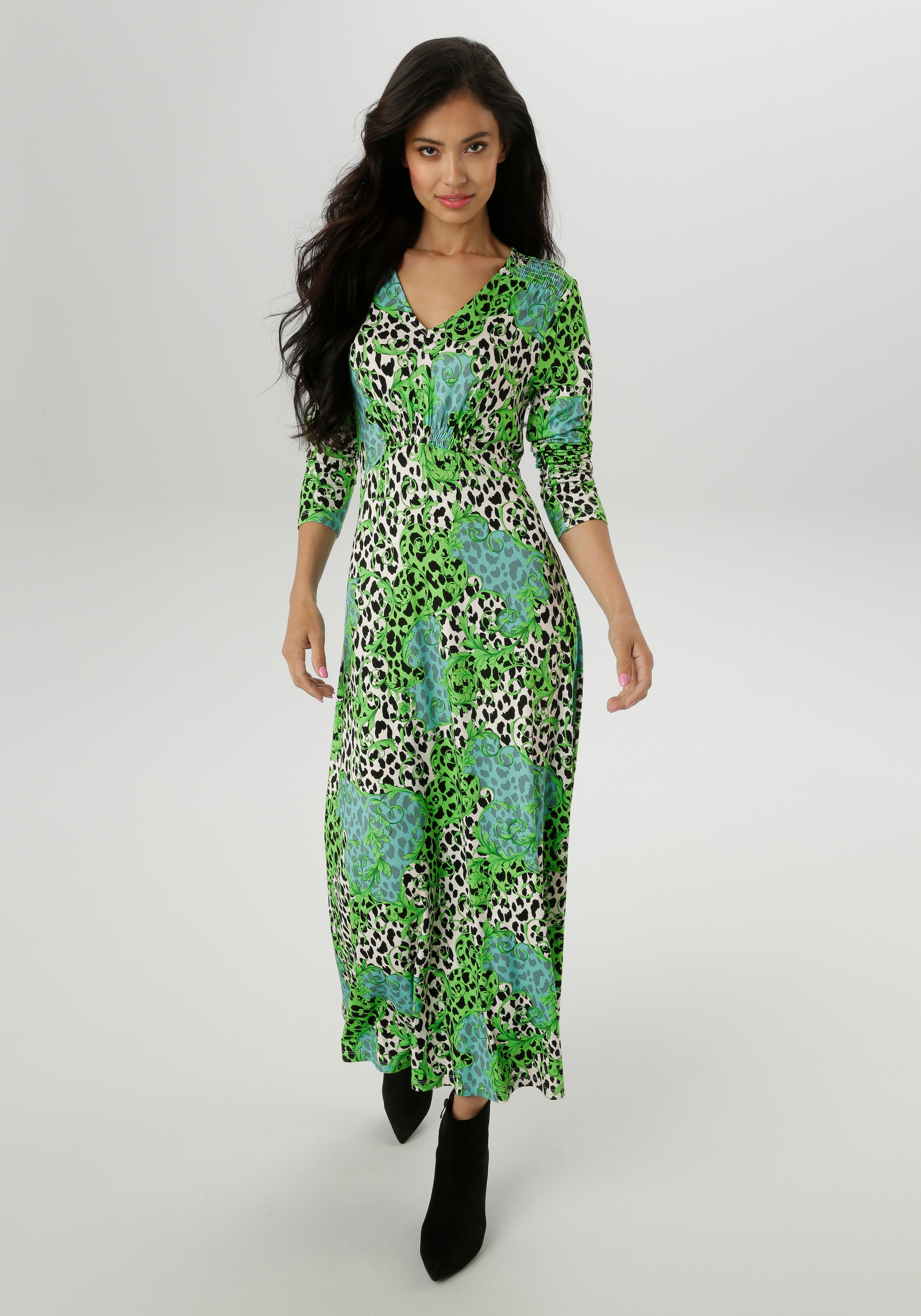Image of Aniston SELECTED Midikleid mit Smok-Details und fantasievollem Leo-Print - NEUE KOLLEKTION