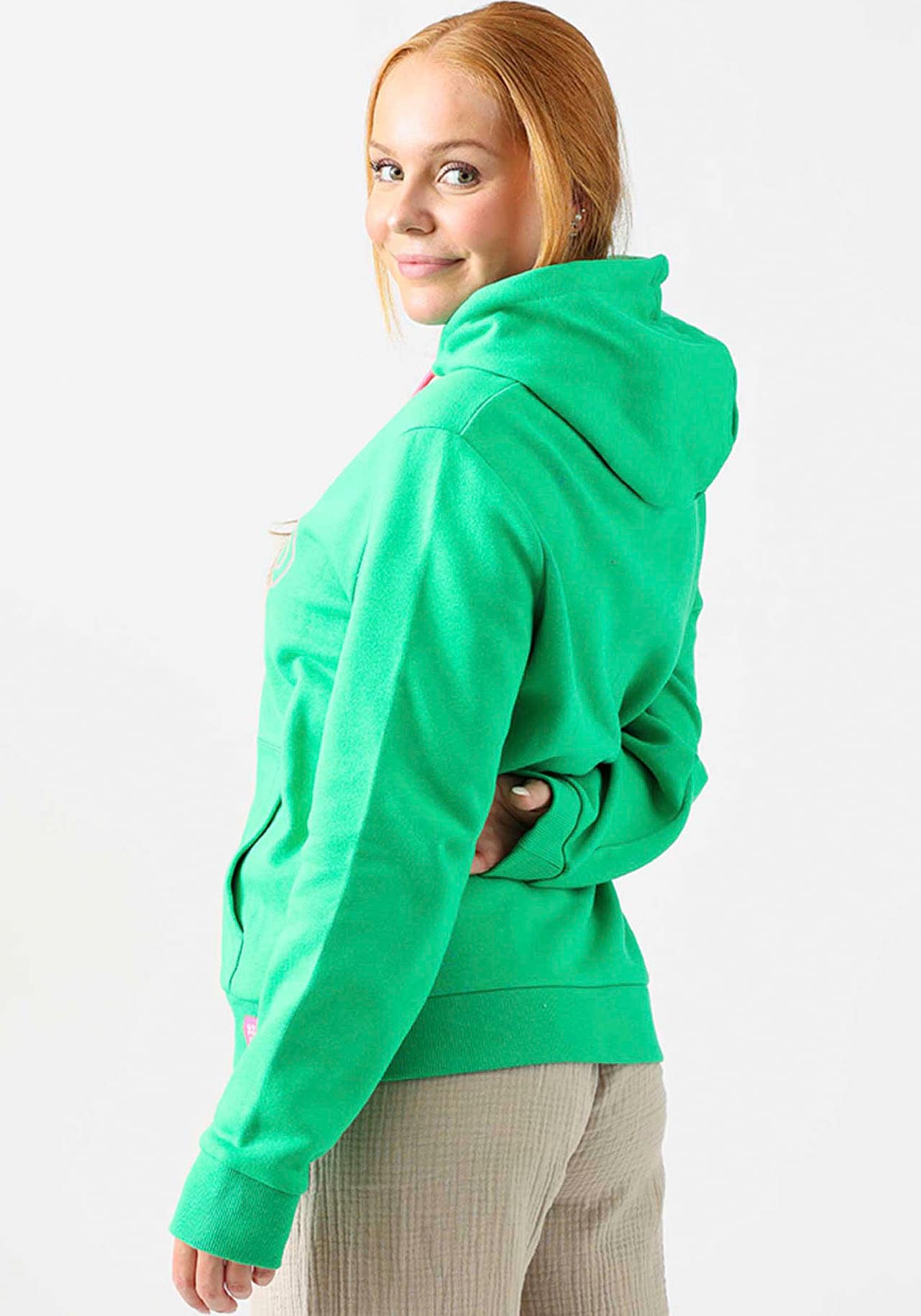 Zwillingsherz Kapuzensweatshirt, mit "Good Energy"-Stickerei und pinken Kordeln