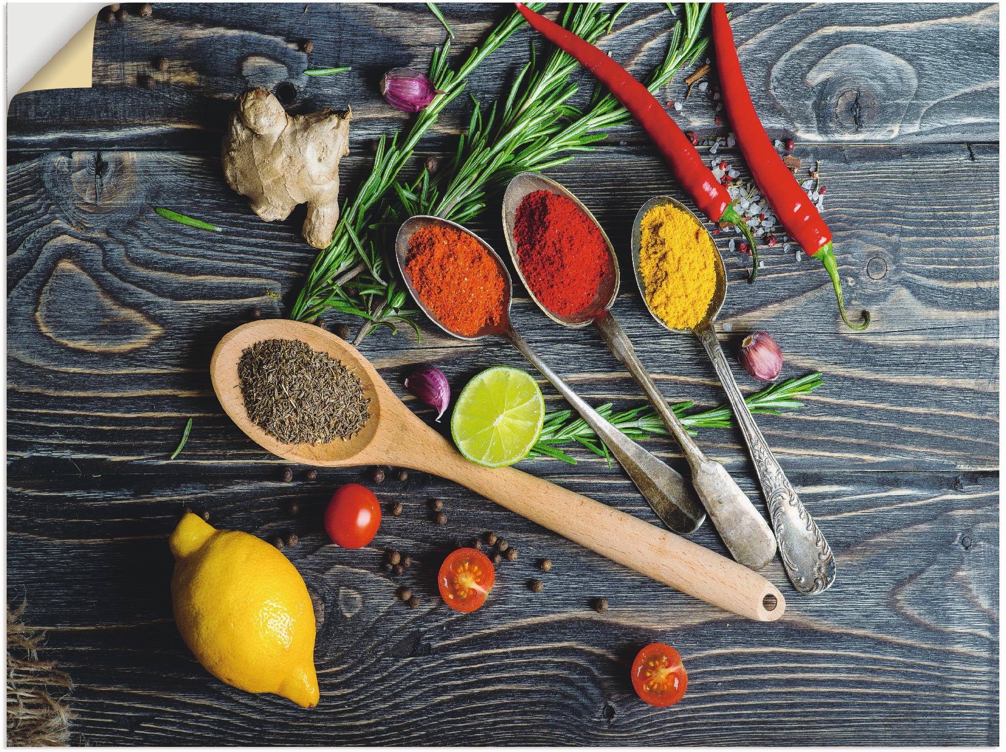 Image of Artland Wandbild »Gewürze in Metalllöffeln«, Lebensmittel, (1 St.), in vielen Grössen & Produktarten - Alubild / Outdoorbild für den Aussenbereich, Leinwandbild, Poster, Wandaufkleber / Wandtattoo auch für Badezimmer geeignet bei Ackermann Versand Schweiz