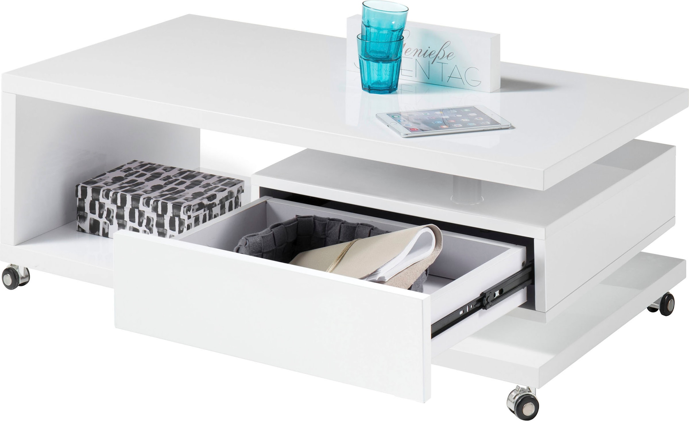 HBZ Couchtisch »Milan, TOPSELLER!«, (Tisch, Couchtisch), rollbar, Tisch in weiss Hochglanz