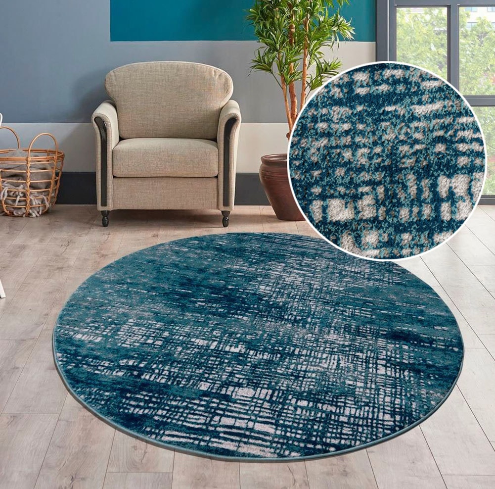 my home Tapis »Ariano, dezenter Glanz mit Hoch-Tief-Struktur« Rond 12 mm Höhe Vintage Design, Schrumpf Carving-Effekt, Wohnzimmer, Schlafzimmer