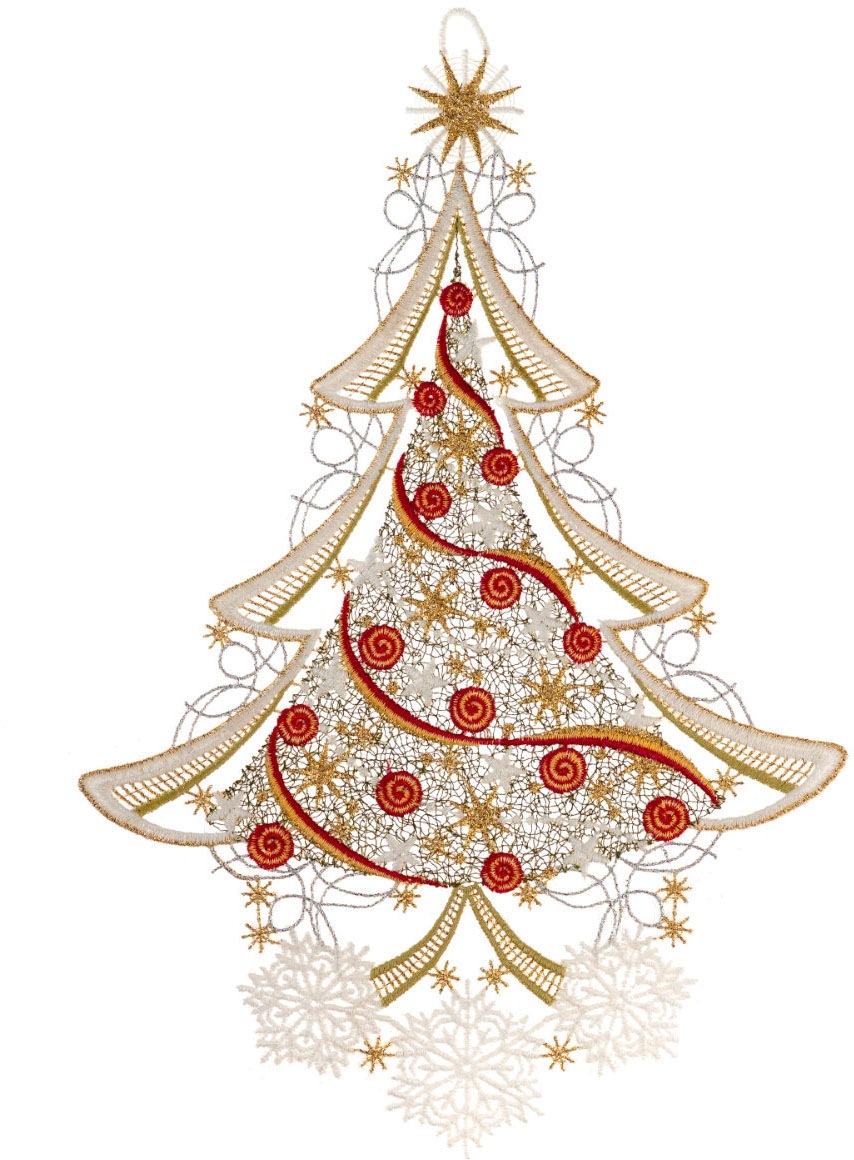 Image of W. Reuter & Sohn - Plauener Spitze Fensterbild "Weihnachtsbaum" Made in Germany