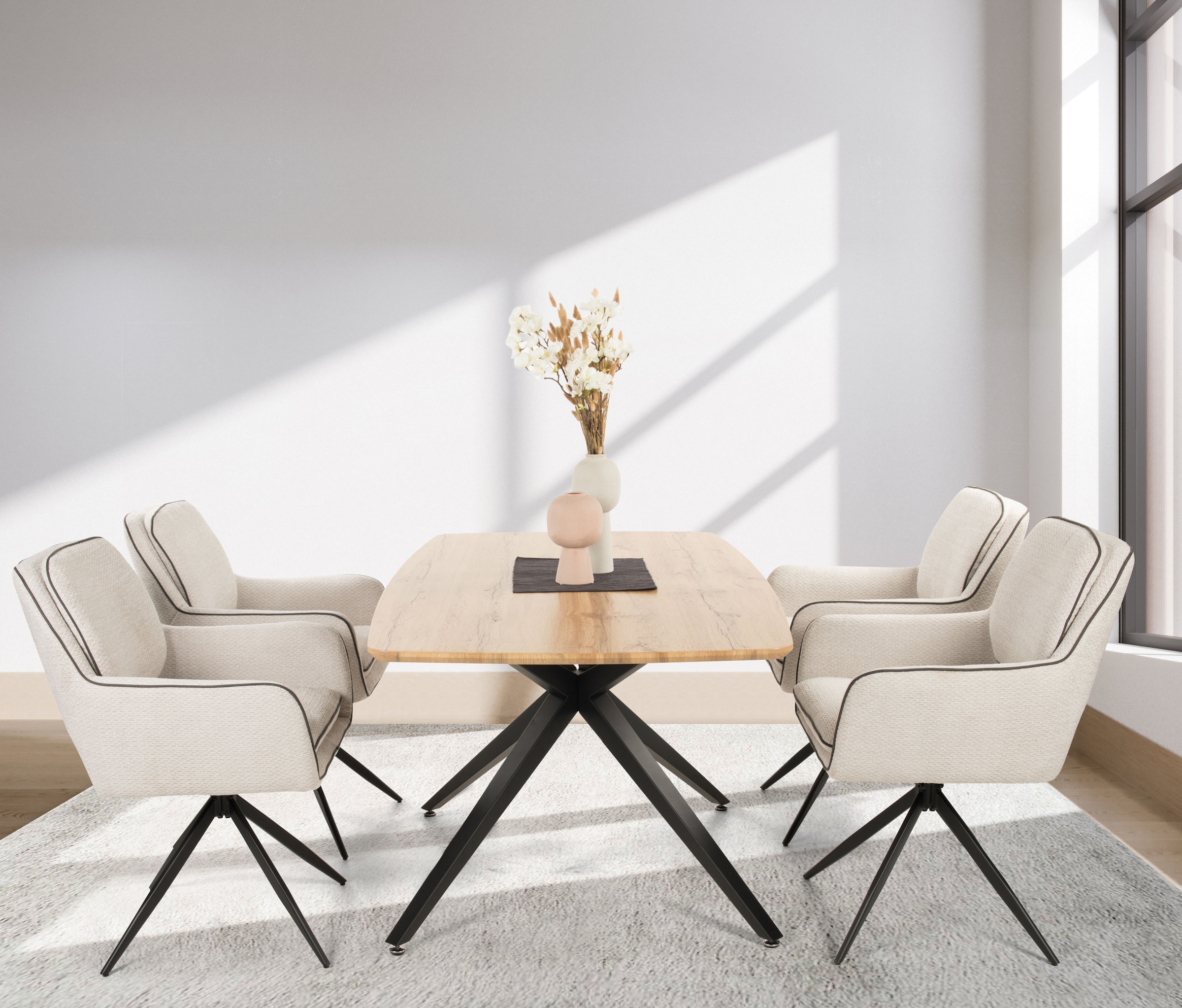 Image of Duo Collection Essgruppe "Emira und Esra" Set, Besteht aus einem Tisch und 4 Stühlen, 5 Stk. tlg. massives Metallgestell, Stühle drehbar