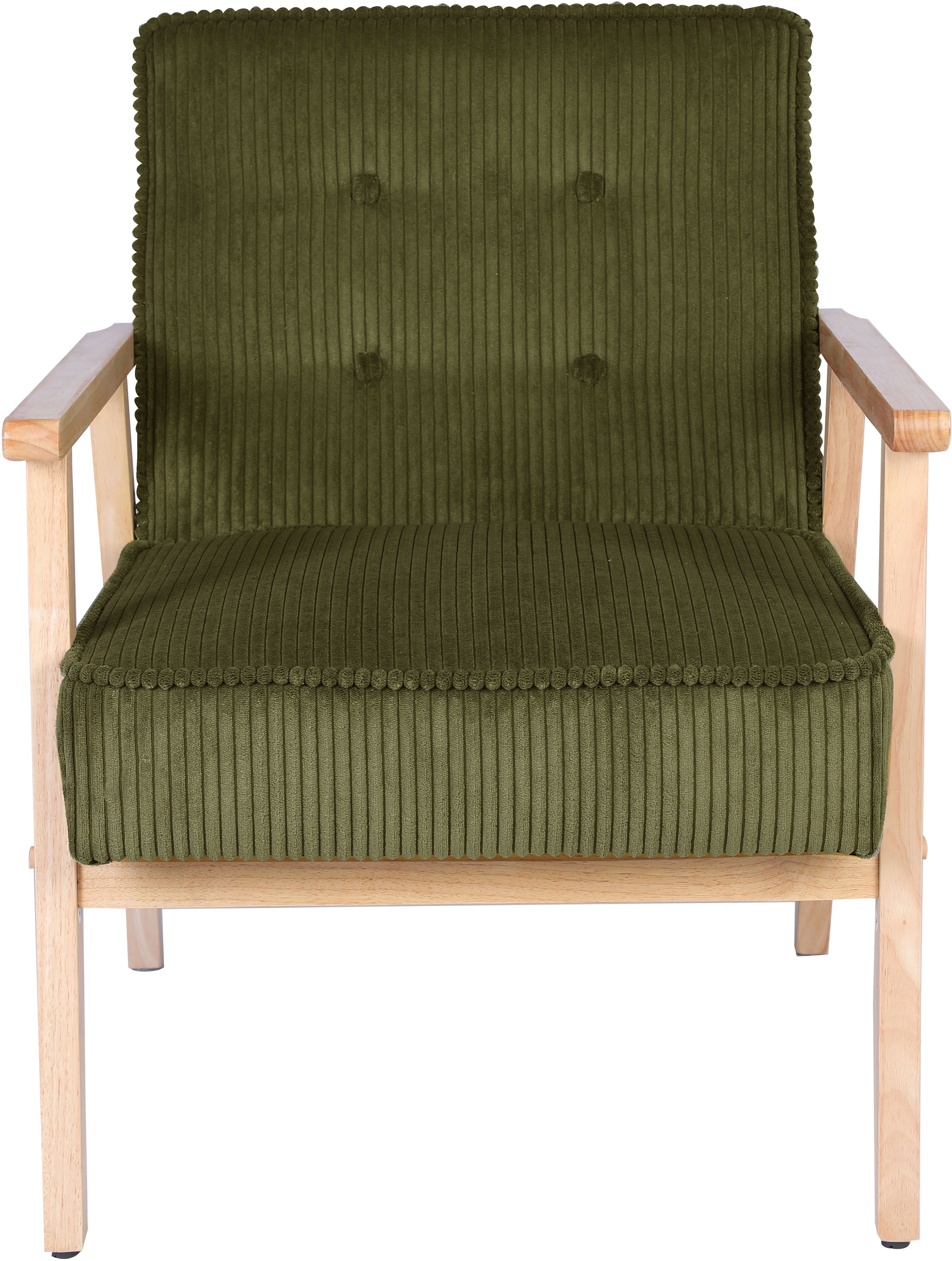 Home affaire Fauteuil lounge »MENONRI mit Armlehnen aus Massivholz« Relaxsessel, Lese-Sessel, Cocktailsessel in Cord und Webstoff