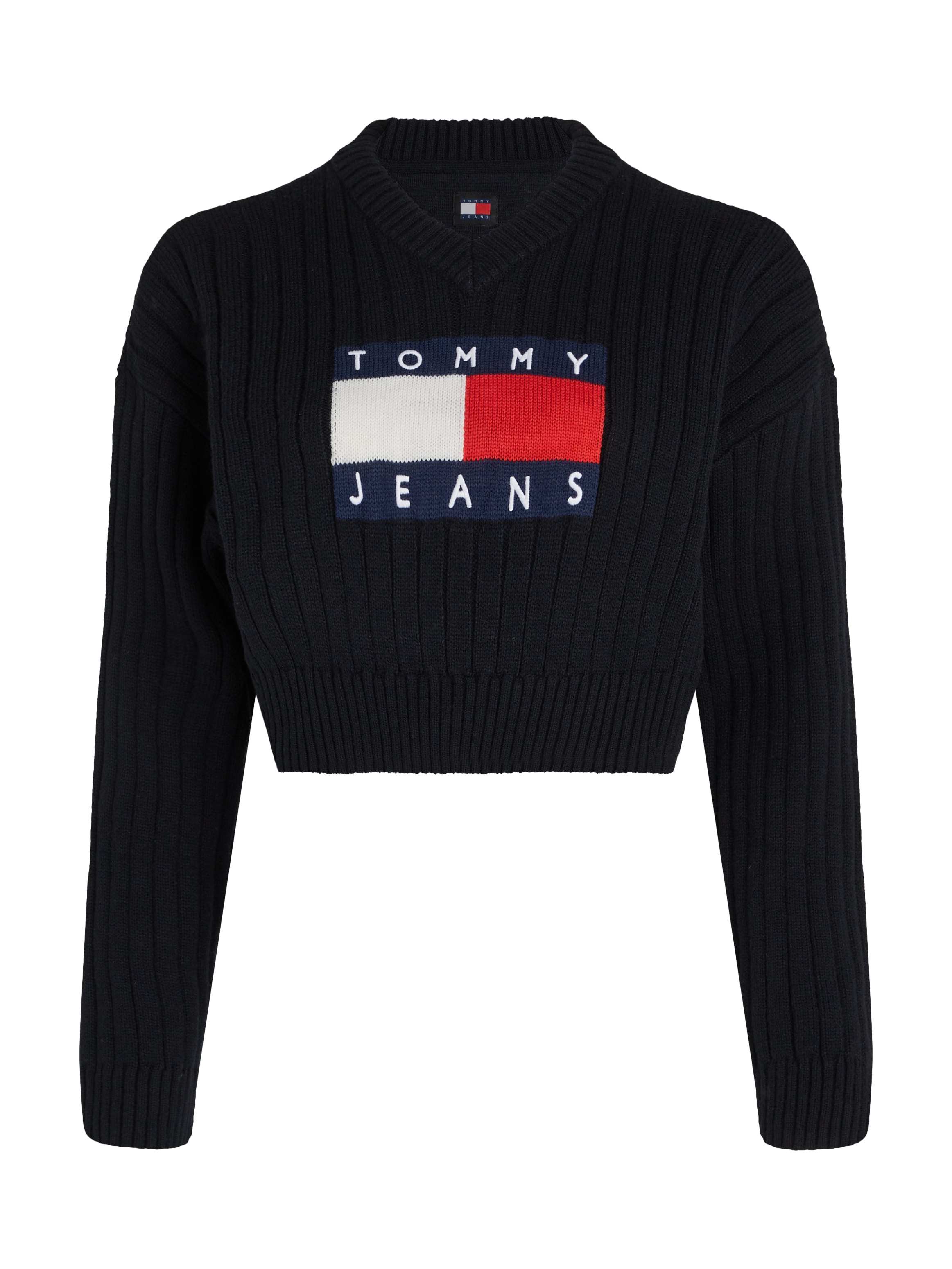 Tommy Jeans Curve V-Ausschnitt-Pullover »TJW VNCK CENTER FLAG SWEATER EXT«, Grosse Grössen