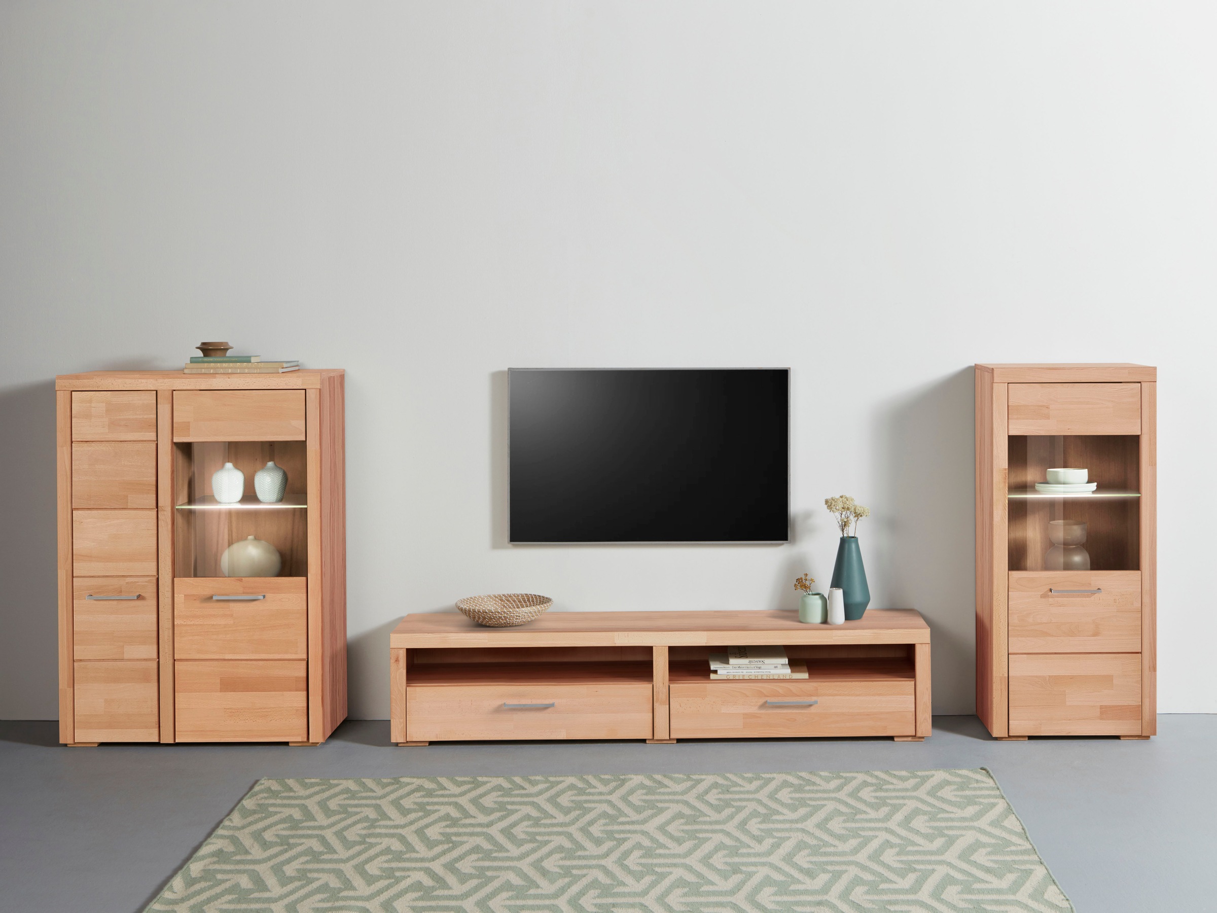 Home affaire Wohnwand »Falco«, (Set, 3 St., 3), Fronten aus Massivholz
