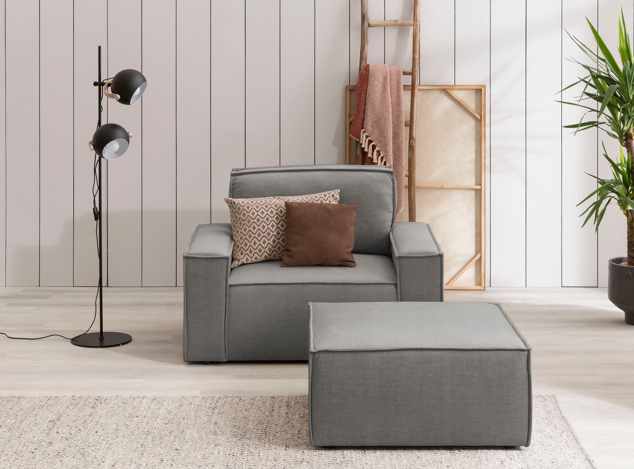 Image of GOODproduct Sessel "SHERWOOD Samtvelours Sessel-Set" Loveseat und Hocker im Set, passend zur Polster-Serie SHERWOOD