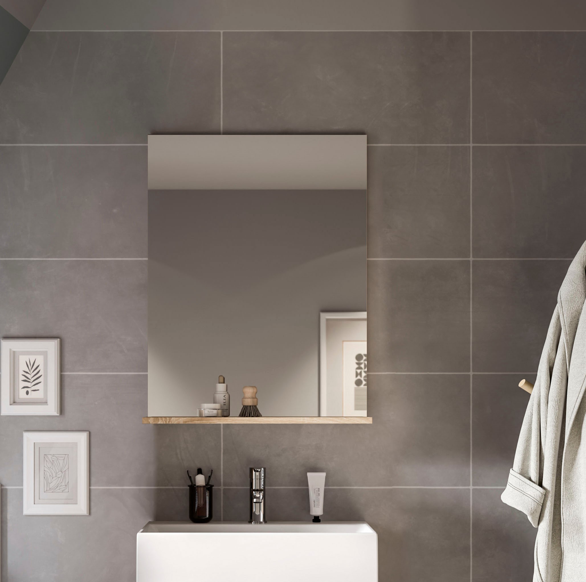 welltime Badspiegel »SIENA, Breite 60cm, 1 Ablageboden, hochwertiges Spiegelglas« in verschiedenen Farben erhältlich, Badmöbel, Spiegel, Badezimmer