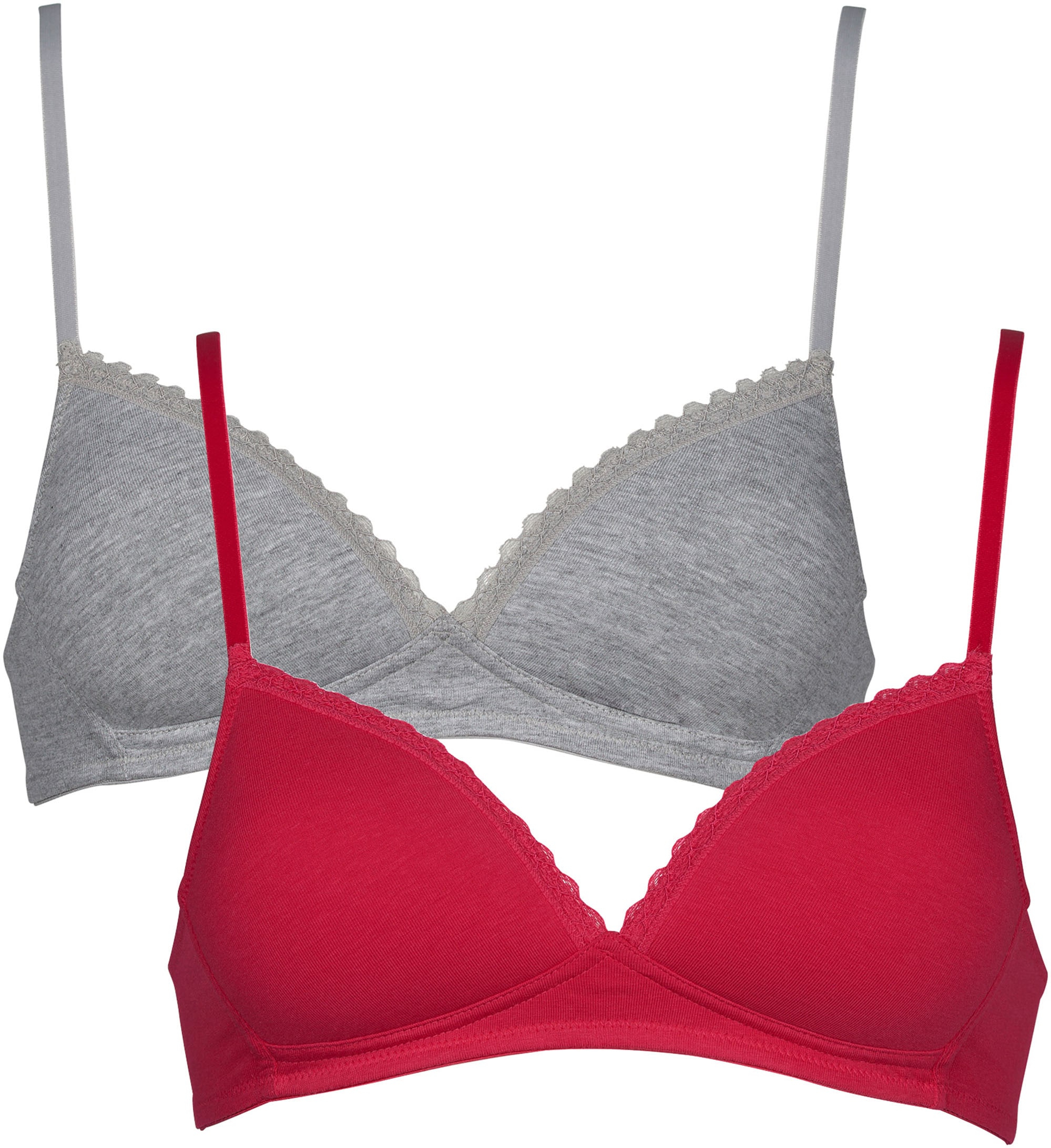 Image of My Basic Soft-BH "padded cotton bra" 2er-Pack, mit Spitze, wattiert, ohne Bügel, basic, Baumwollmix