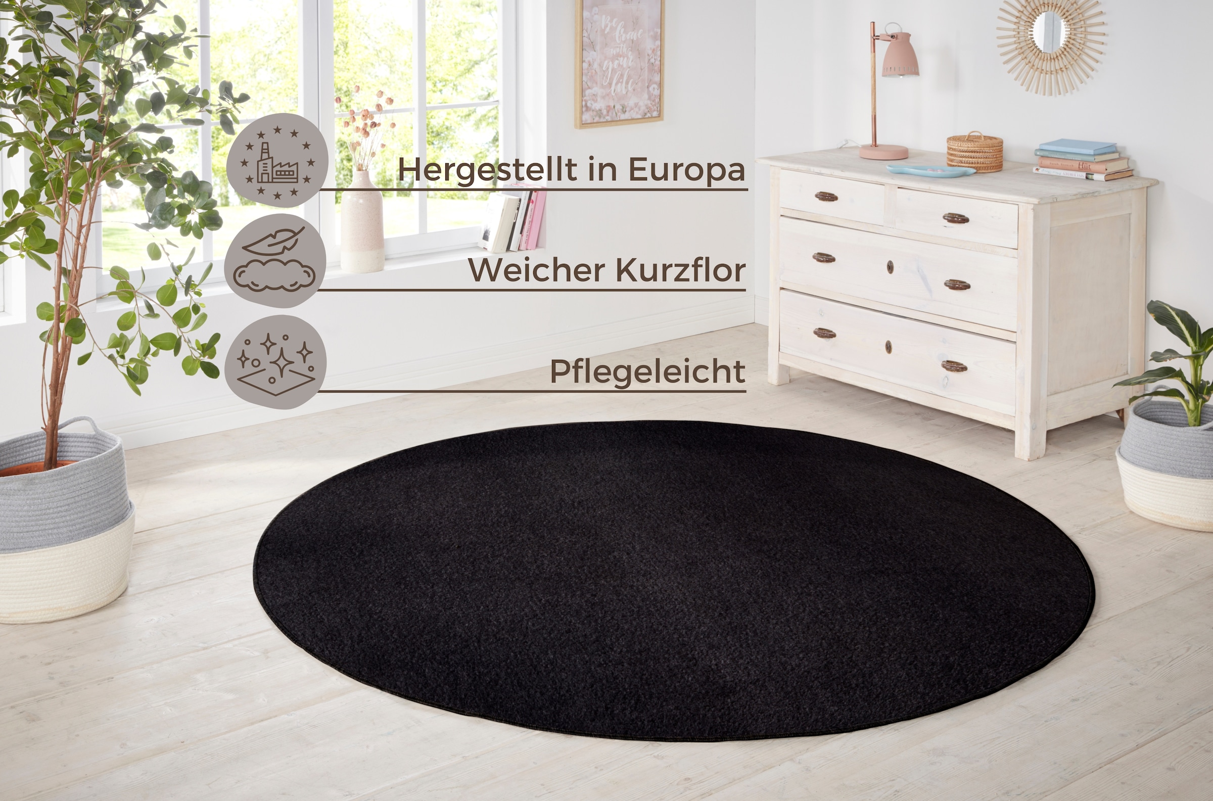 HANSE Home Teppich »Shashi«, rund, Kurzflor, Unifarben, Teppich, Weich, Esszimmer, Kinderzimmer, Flur