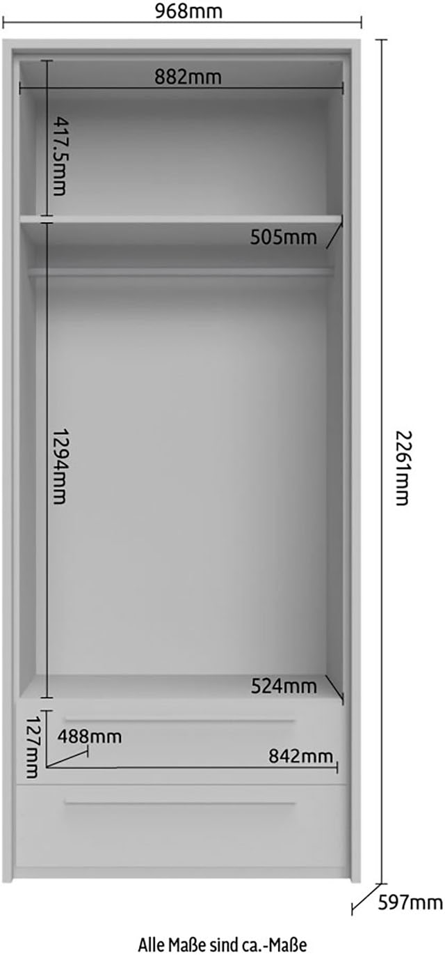 GOODproduct Drehtürenschrank »Piano, inklusive Rahmen und Beleuchtung, soft-close-Funktion« viele Breiten zur Auswahl, 226cm hoch, mit jeweils 2 Schubladen,  beige oder weiss, UV lackiert, Hochglanzfronten, FSC-zertifiziert