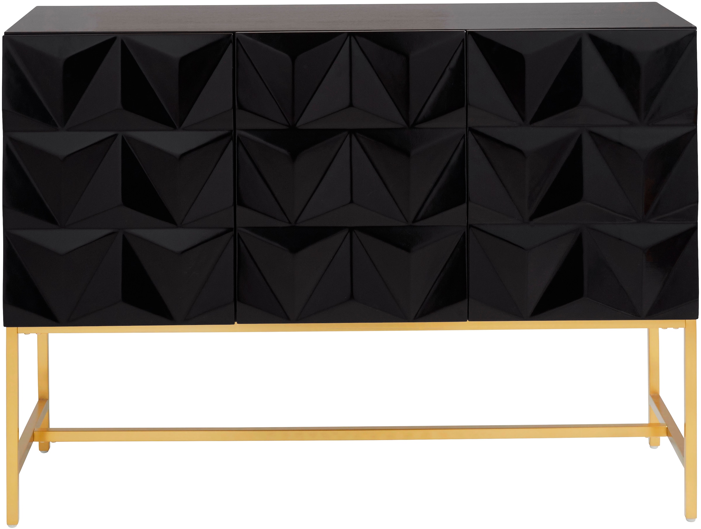 Leonique Sideboard »Rovuma, TOPSELLER!«, (Kommode, FSC-zertifizierter Holzwerkstoff, lackiert), in 3D-Optik und goldfarbenem Metallgestell