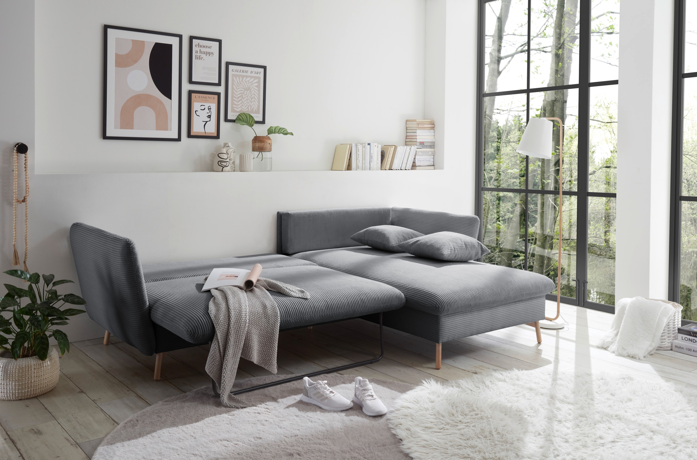 GOODproduct Ecksofa »MERLE, 258 cm, L-Form, traumhafter Cord,« mit Bettfunktion und Bettkasten, Liegefläche 224 x 139