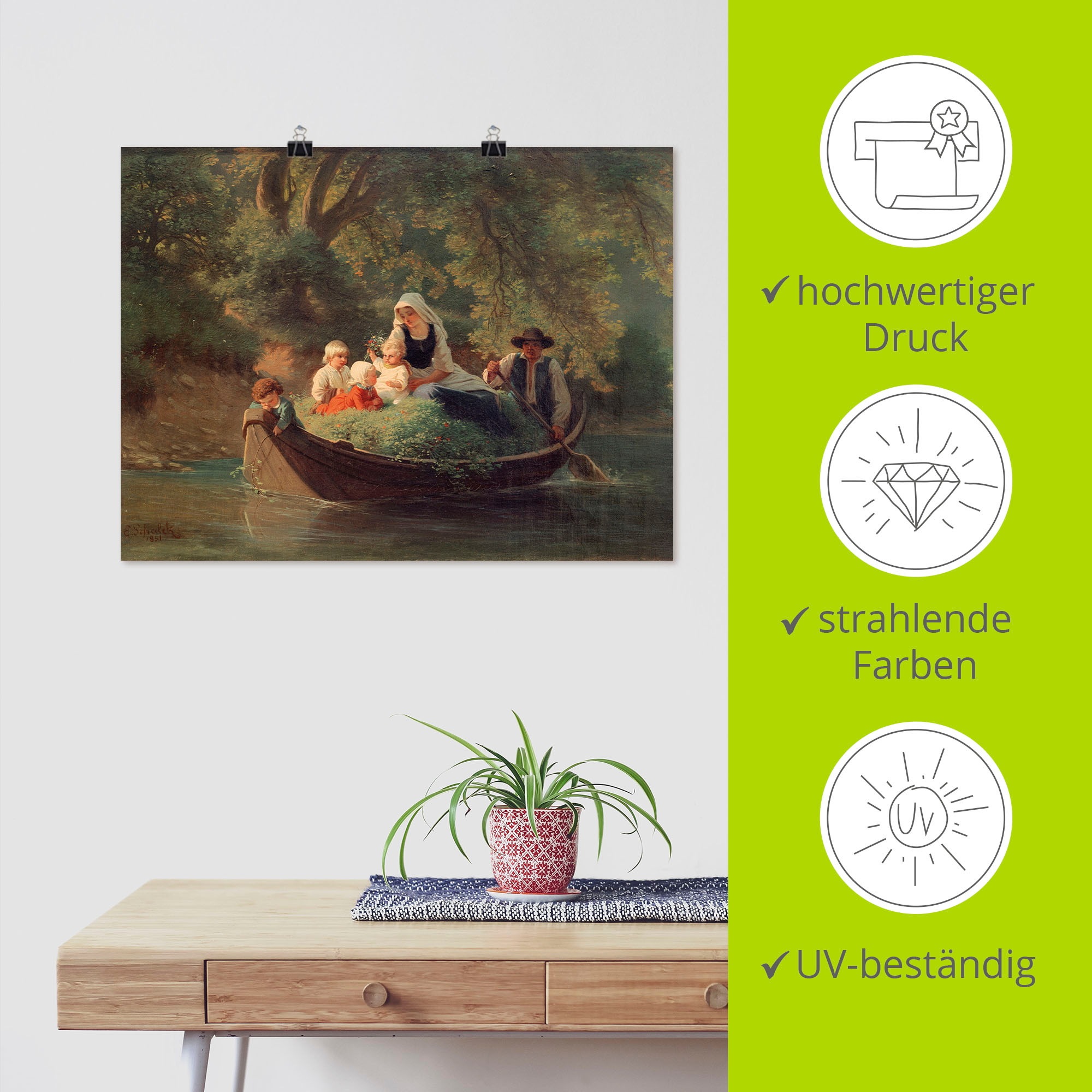Artland Wandbild »Bauernfamilie in einem Boot«, Gruppen & Familien, (1 St.), als Leinwandbild, Poster in verschied. Grössen